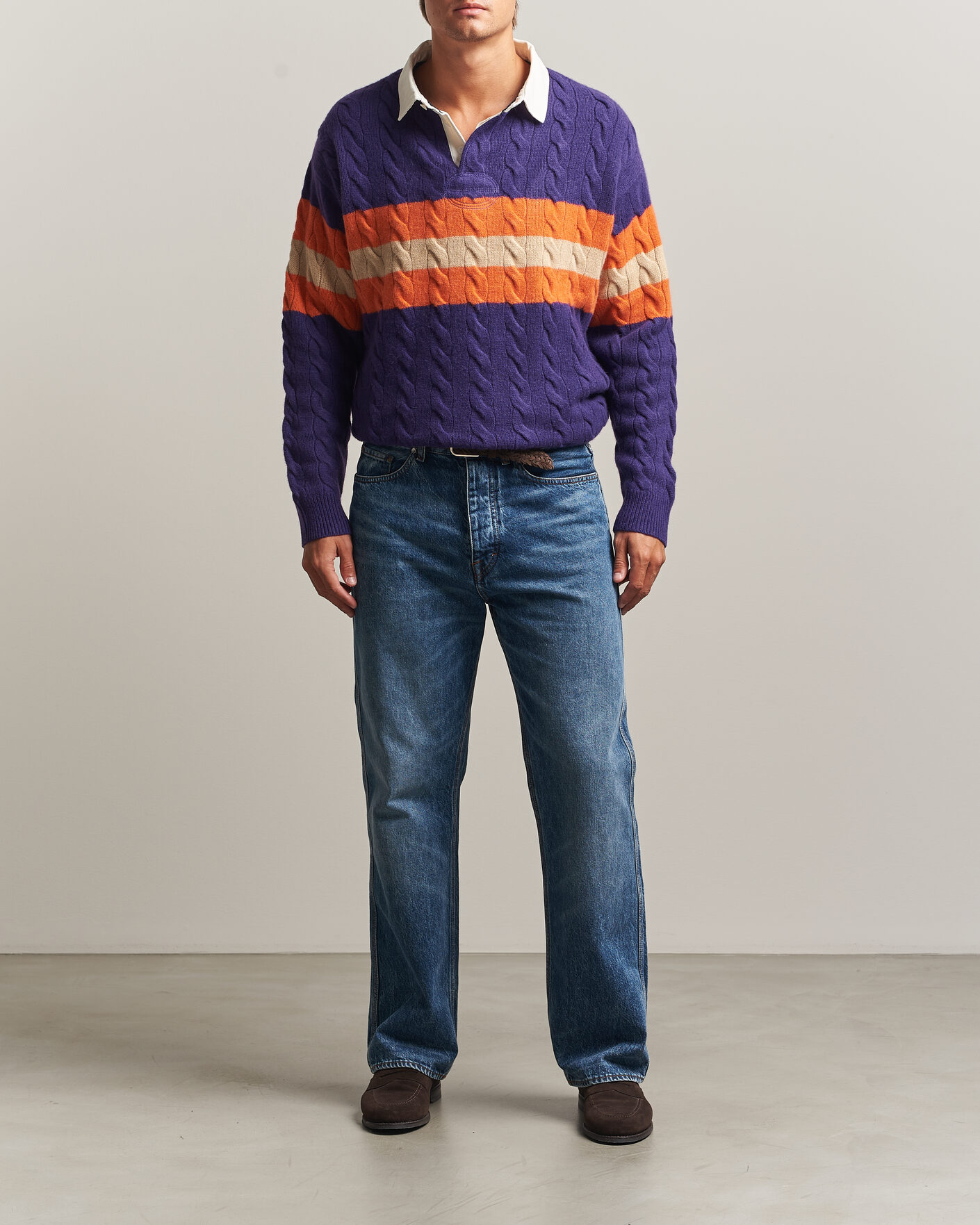 Hombres | Jerséis y prendas de punto | Polo Ralph Lauren | Wool Blend Cable Knitted Polo Purple Combo