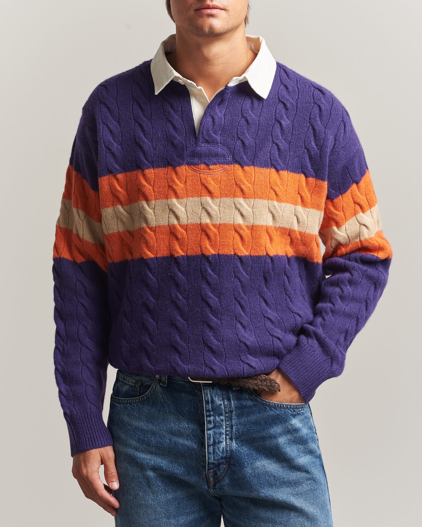 Hombres | Jerséis y prendas de punto | Polo Ralph Lauren | Wool Blend Cable Knitted Polo Purple Combo