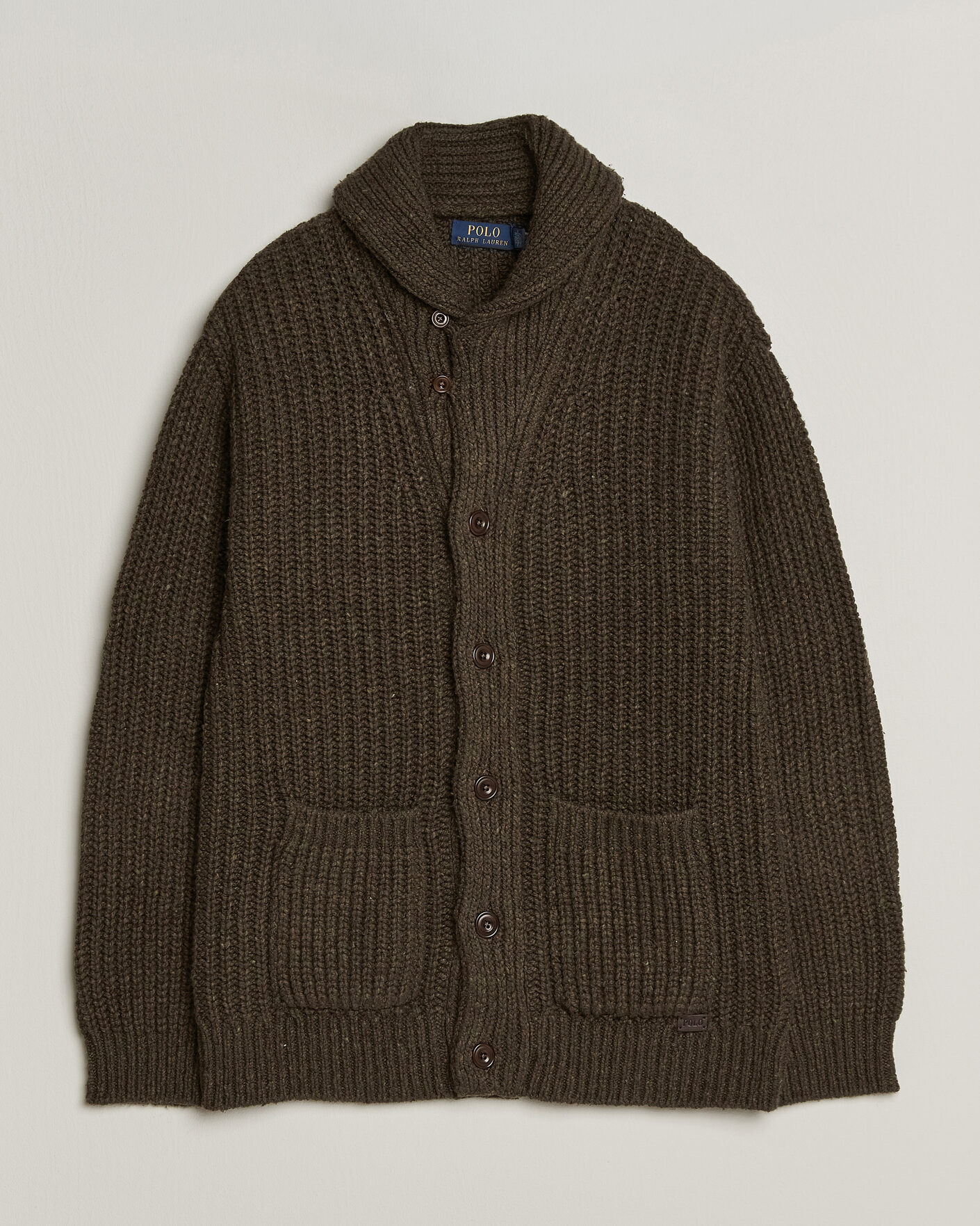 Hombres | Jerséis y prendas de punto | Polo Ralph Lauren | Wool Blend Shawl Collar Cardigan Olive Brown Marl
