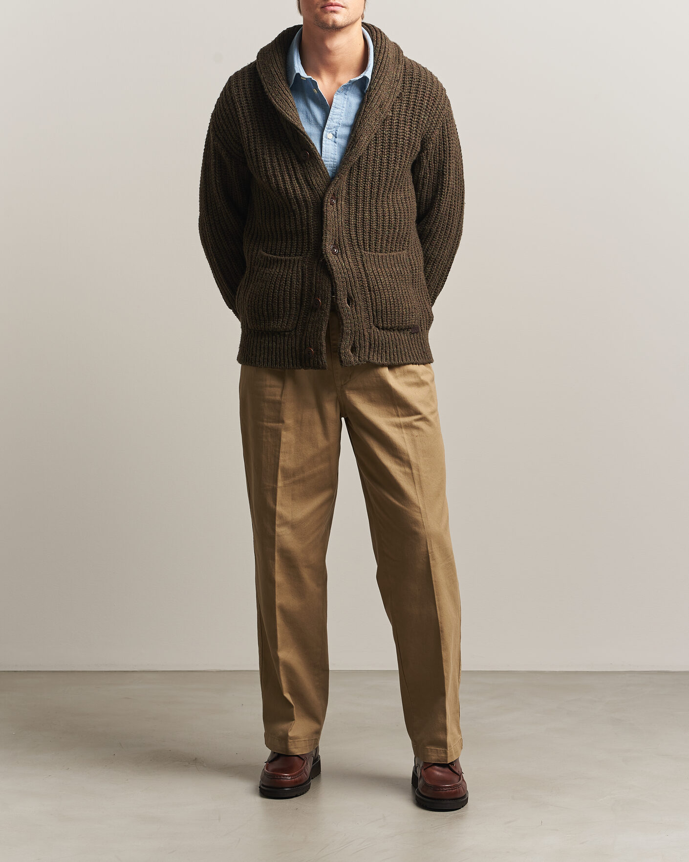 Hombres | Jerséis y prendas de punto | Polo Ralph Lauren | Wool Blend Shawl Collar Cardigan Olive Brown Marl