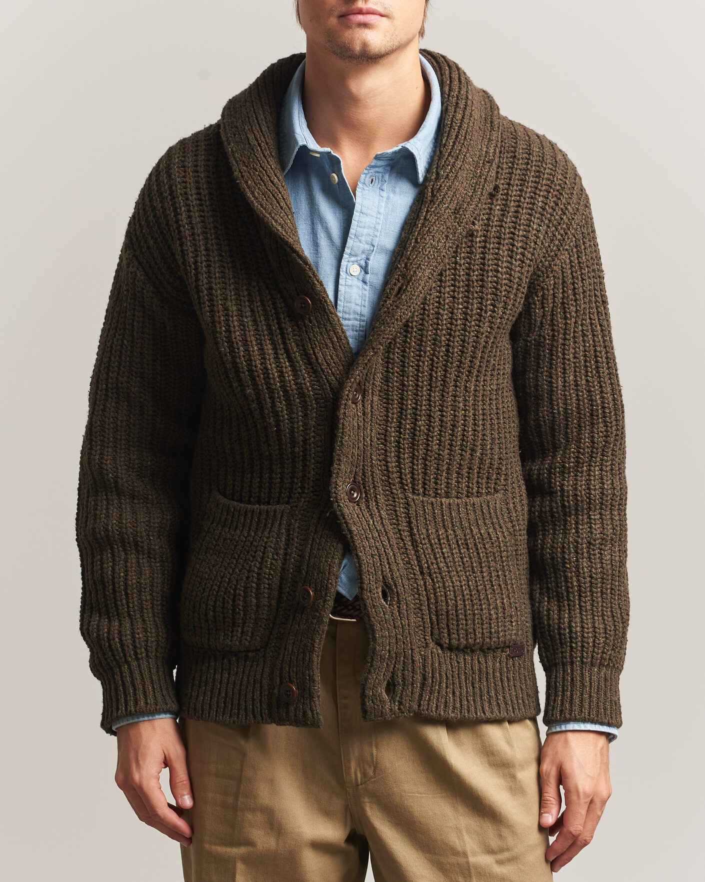 Hombres | Jerséis y prendas de punto | Polo Ralph Lauren | Wool Blend Shawl Collar Cardigan Olive Brown Marl