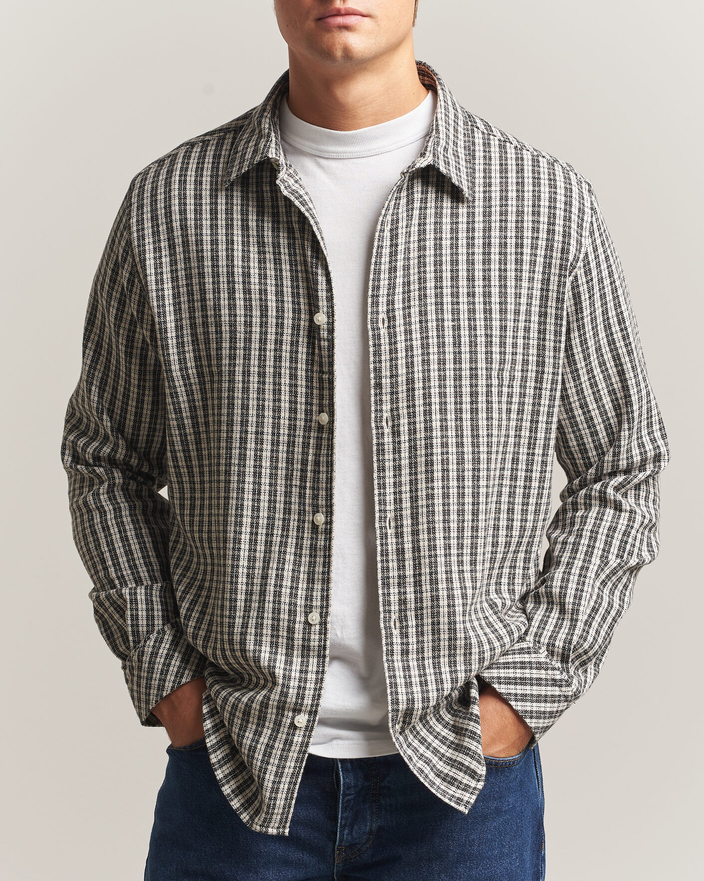 Hombres | Camisas | Samsøe Samsøe | Ryan Brushed Cotton Checked Shirt Brown