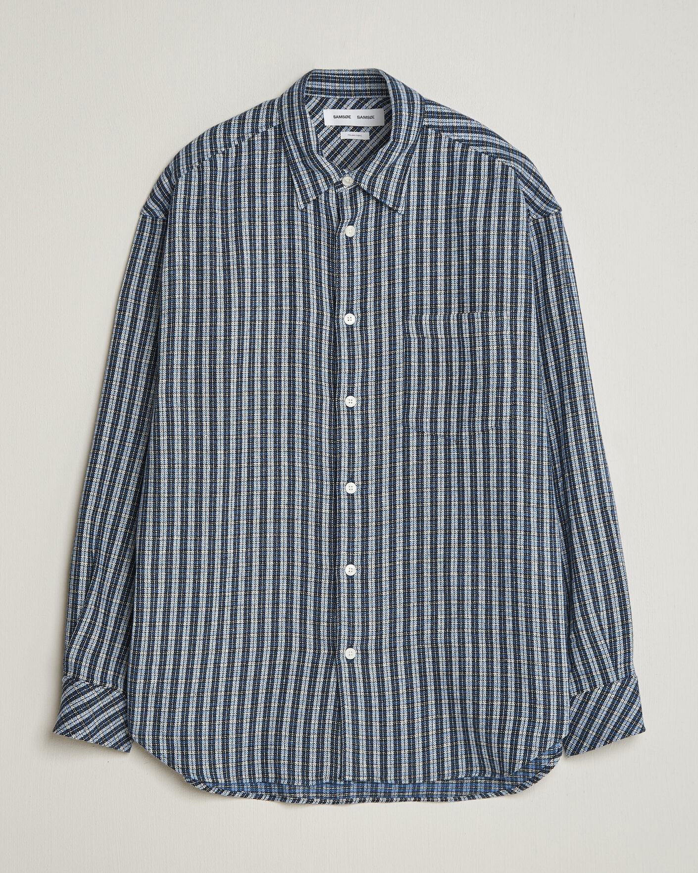 Hombres | Camisas | Samsøe Samsøe | Luan Brushed Cotton Checked Shirt Cyaneus