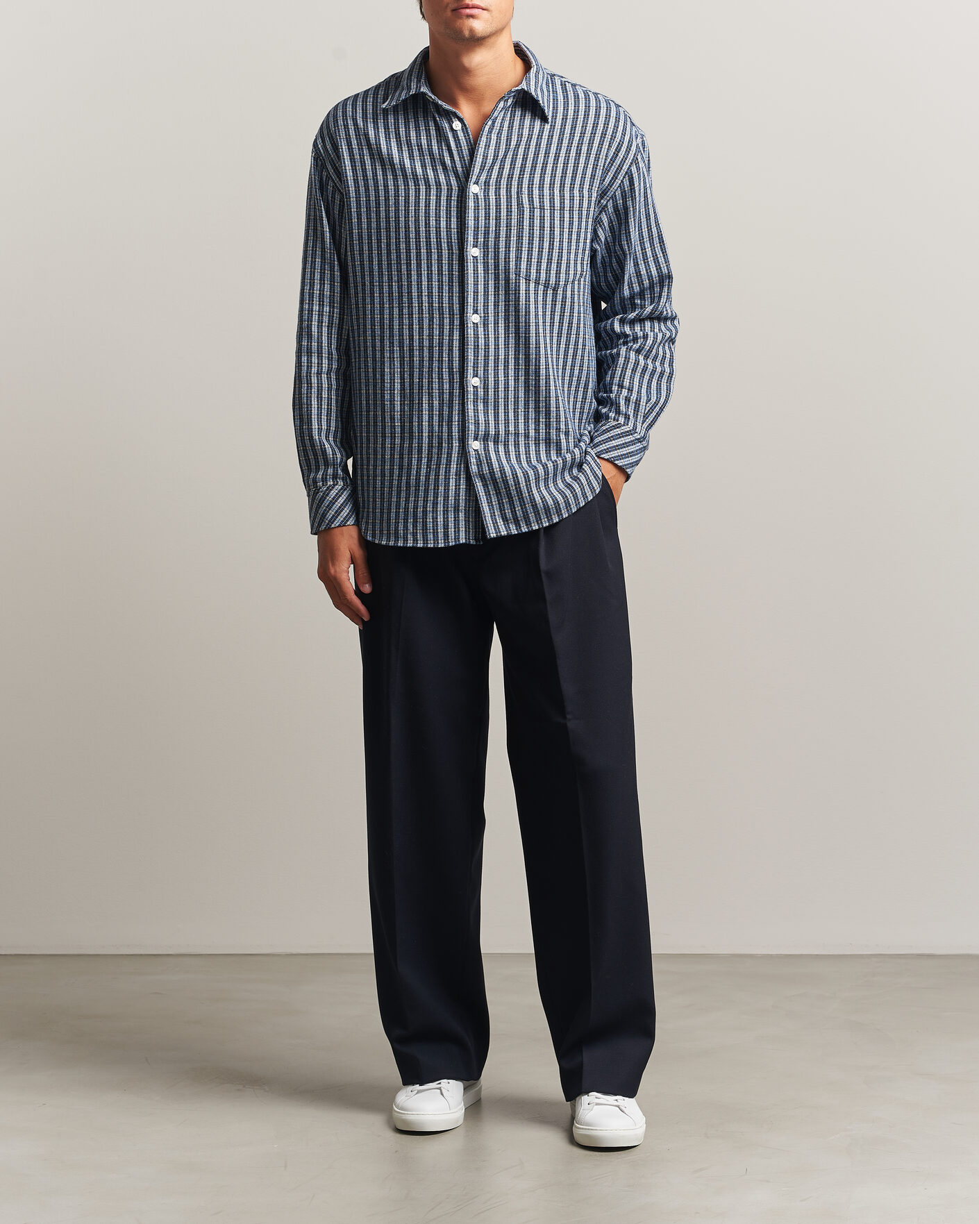 Hombres | Camisas | Samsøe Samsøe | Luan Brushed Cotton Checked Shirt Cyaneus