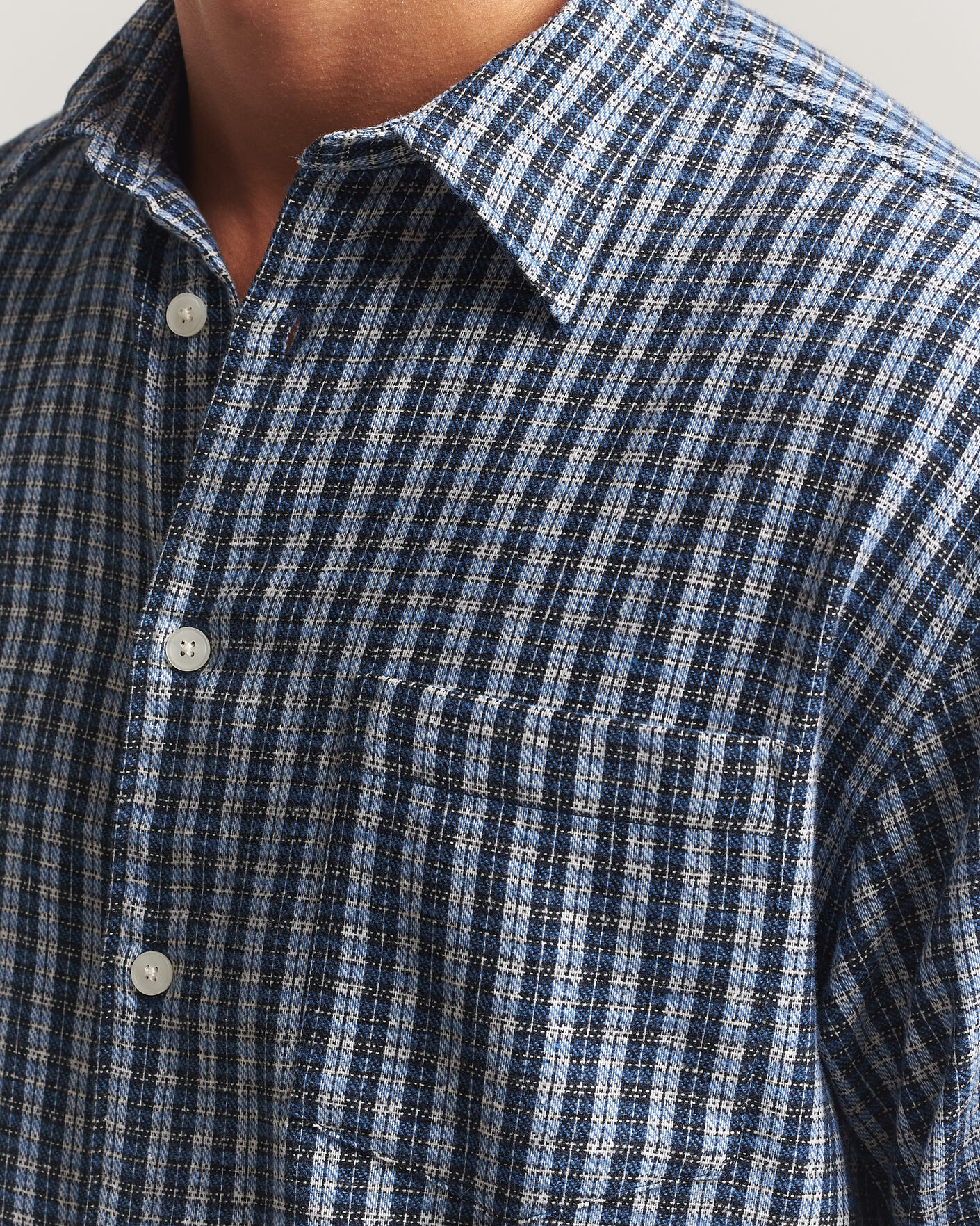 Hombres | Camisas | Samsøe Samsøe | Luan Brushed Cotton Checked Shirt Cyaneus