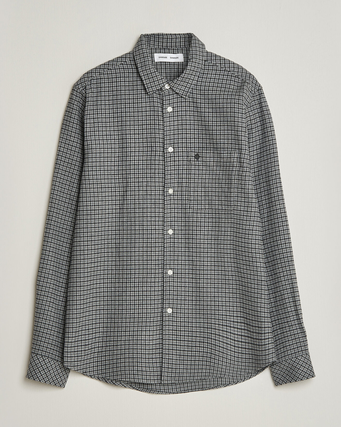 Hombres | Camisas | Samsøe Samsøe | Liam Brushed Cotton Checked Shirt Grey Melange