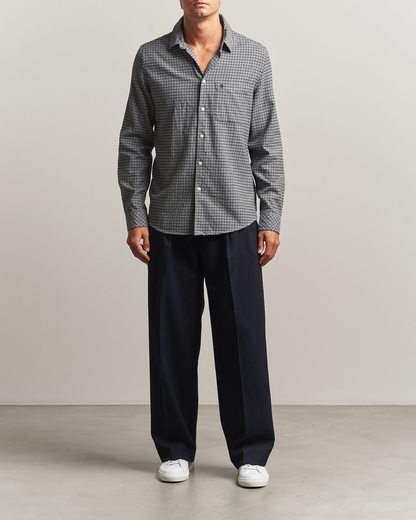 Hombres | Camisas | Samsøe Samsøe | Liam Brushed Cotton Checked Shirt Grey Melange