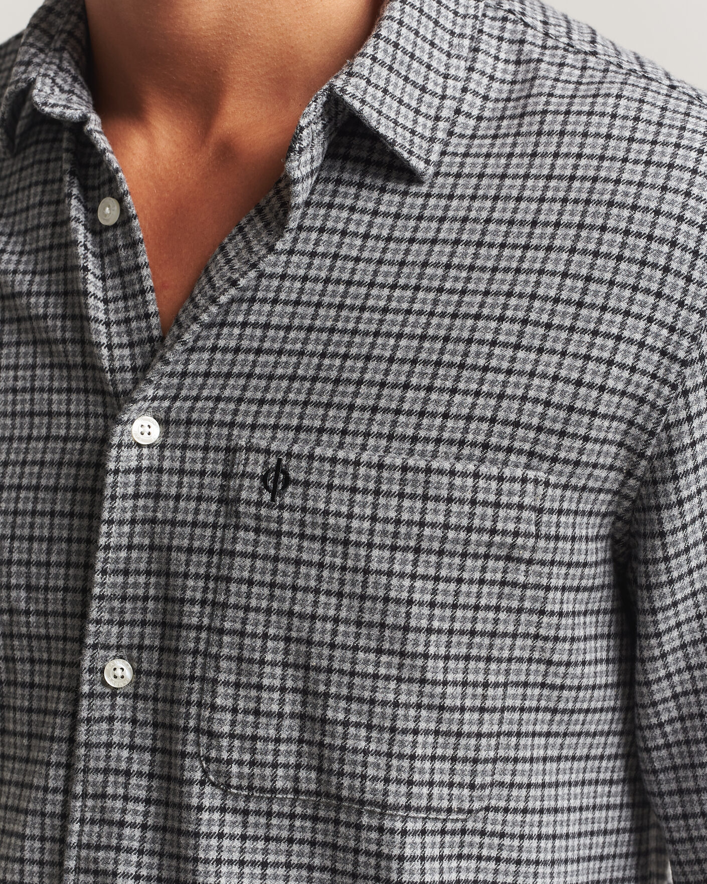 Hombres | Camisas | Samsøe Samsøe | Liam Brushed Cotton Checked Shirt Grey Melange