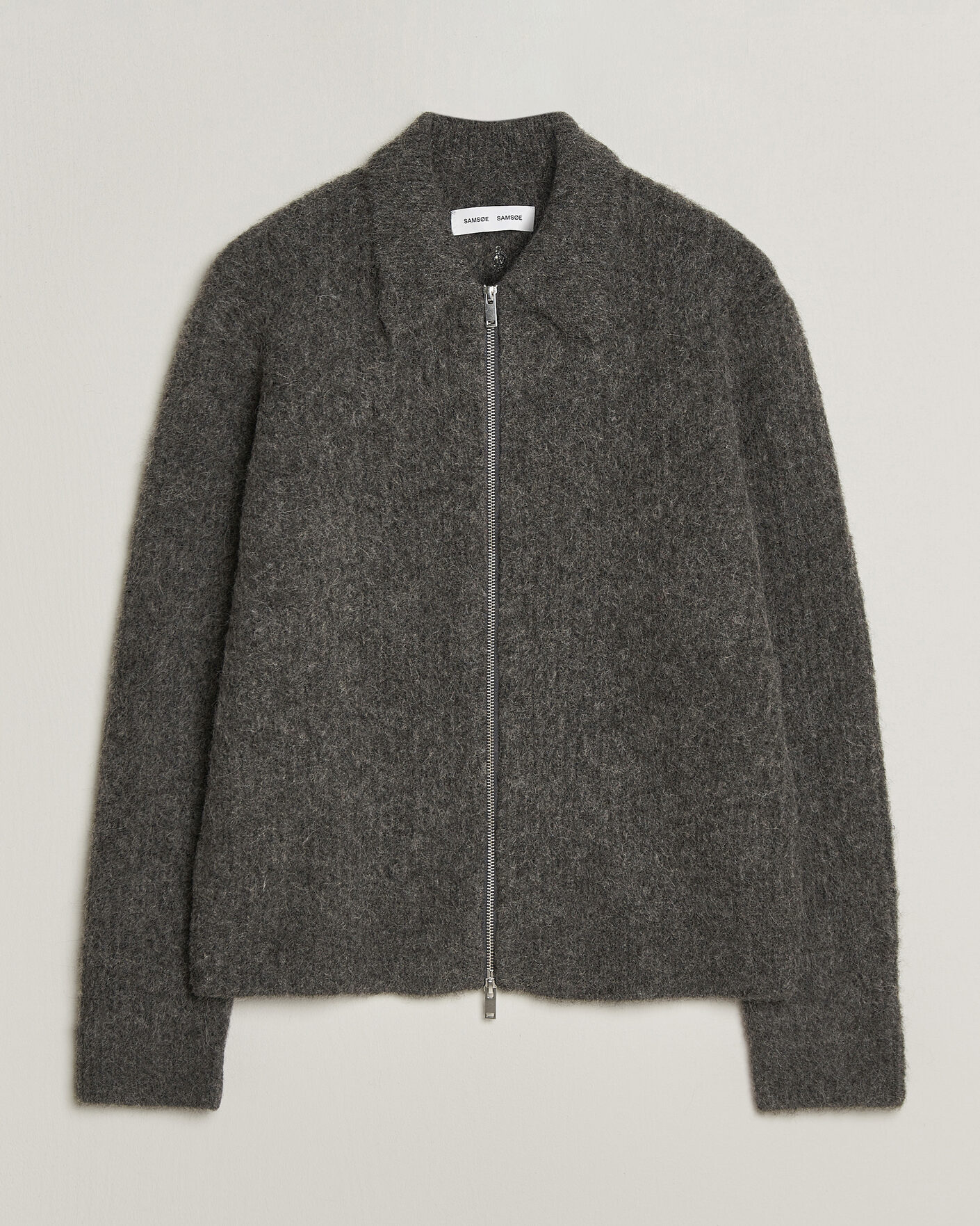 Hombres | Jerséis y prendas de punto | Samsøe Samsøe | Job Alpaca Knitted Full Zip Dark Grey Melange
