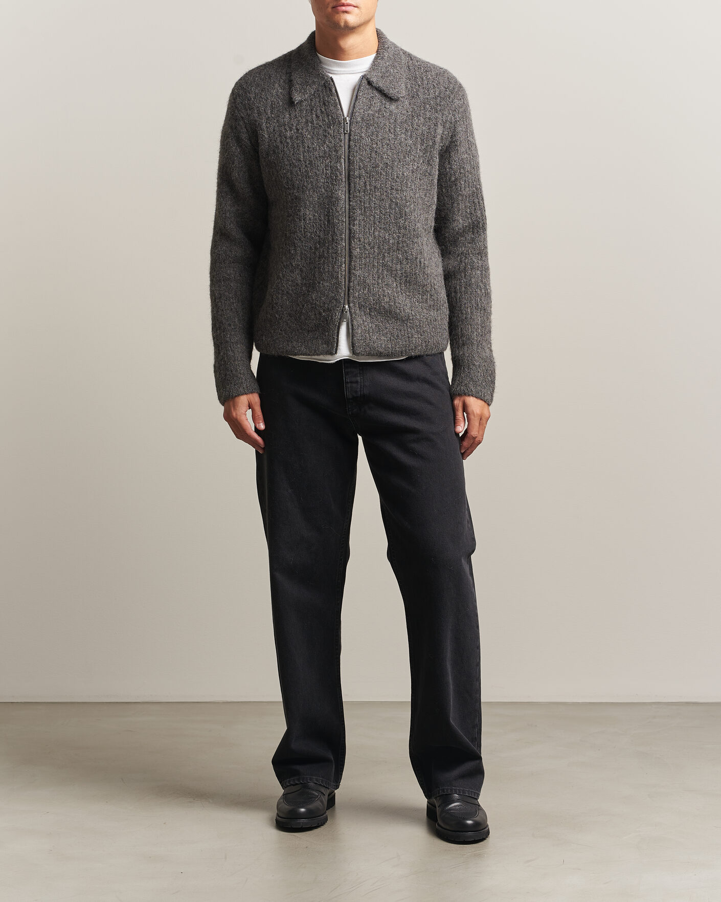 Hombres | Jerséis y prendas de punto | Samsøe Samsøe | Job Alpaca Knitted Full Zip Dark Grey Melange