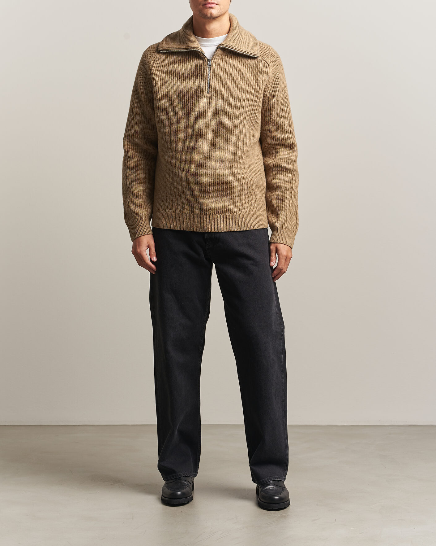 Hombres | Jerséis y prendas de punto | Samsøe Samsøe | Rick Wool Heavy Knitted Half Zip Lead Gray