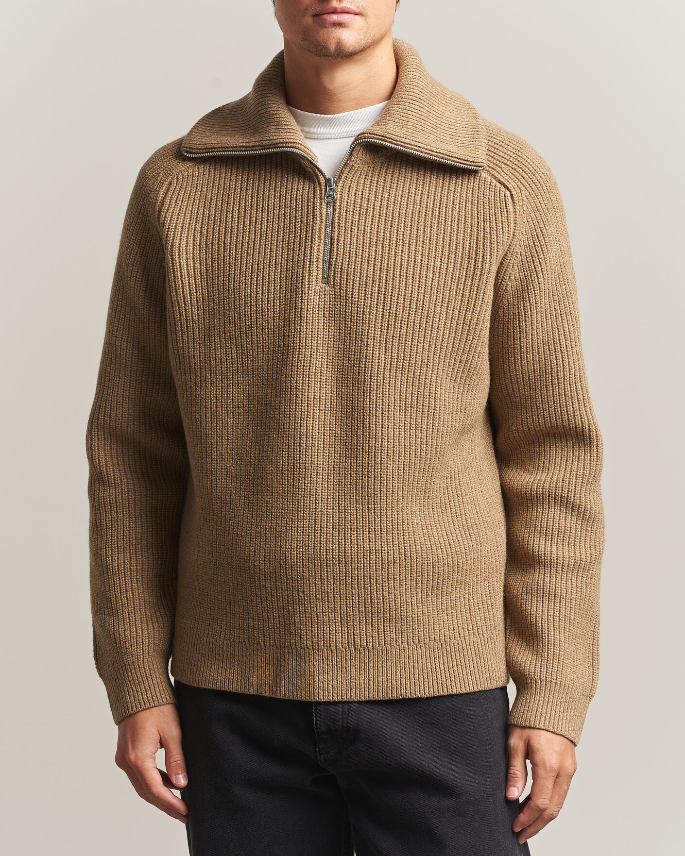 Hombres | Jerséis y prendas de punto | Samsøe Samsøe | Rick Wool Heavy Knitted Half Zip Lead Gray