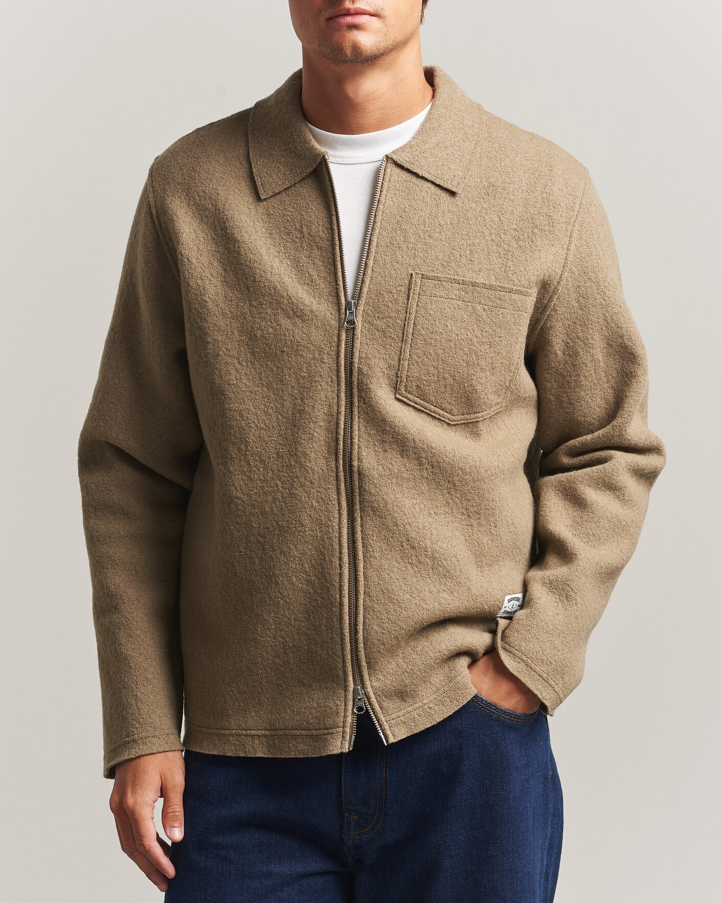 Hombres | Jerséis y prendas de punto | Samsøe Samsøe | Hannes Boiled Wool Full Zip Lead Gray