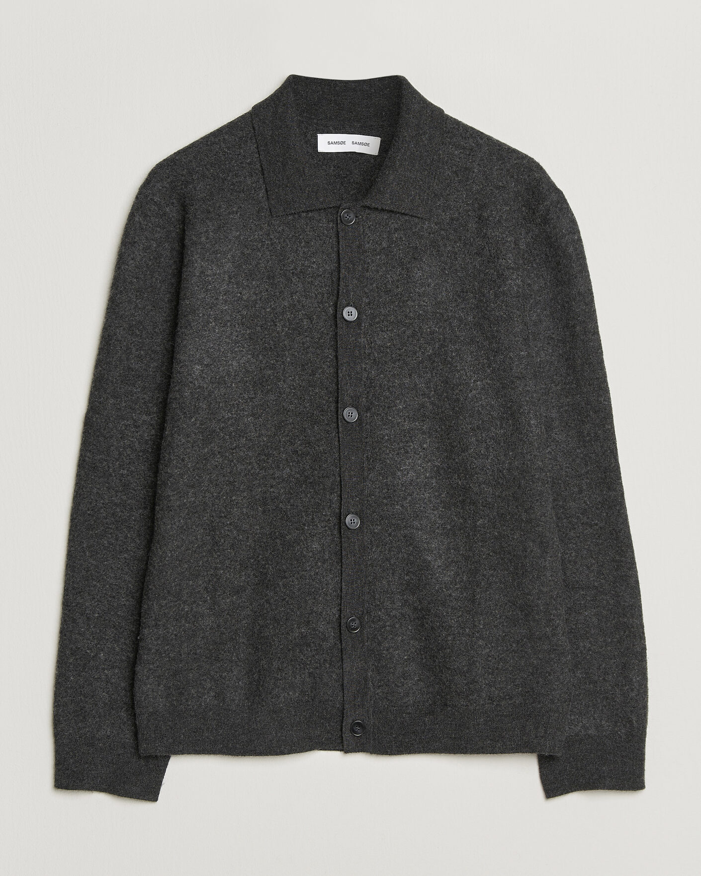 Hombres | Jerséis y prendas de punto | Samsøe Samsøe | Richard Wool Knitted Cardigan Dark Grey Melange
