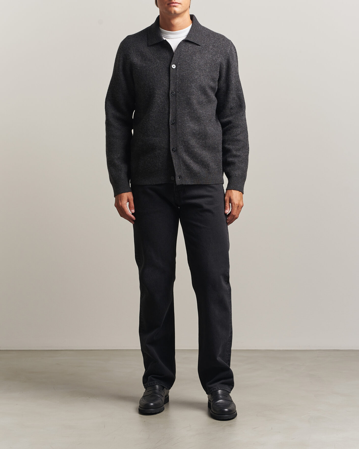 Hombres | Jerséis y prendas de punto | Samsøe Samsøe | Richard Wool Knitted Cardigan Dark Grey Melange