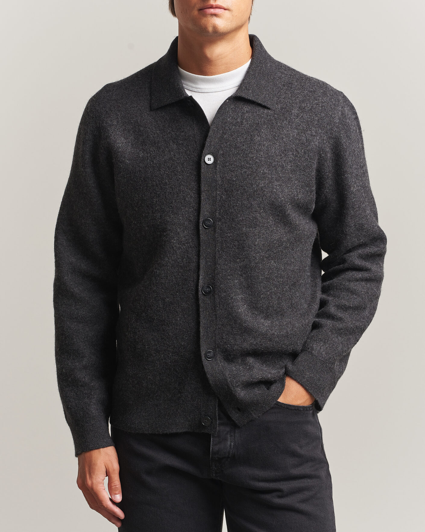 Hombres | Jerséis y prendas de punto | Samsøe Samsøe | Richard Wool Knitted Cardigan Dark Grey Melange
