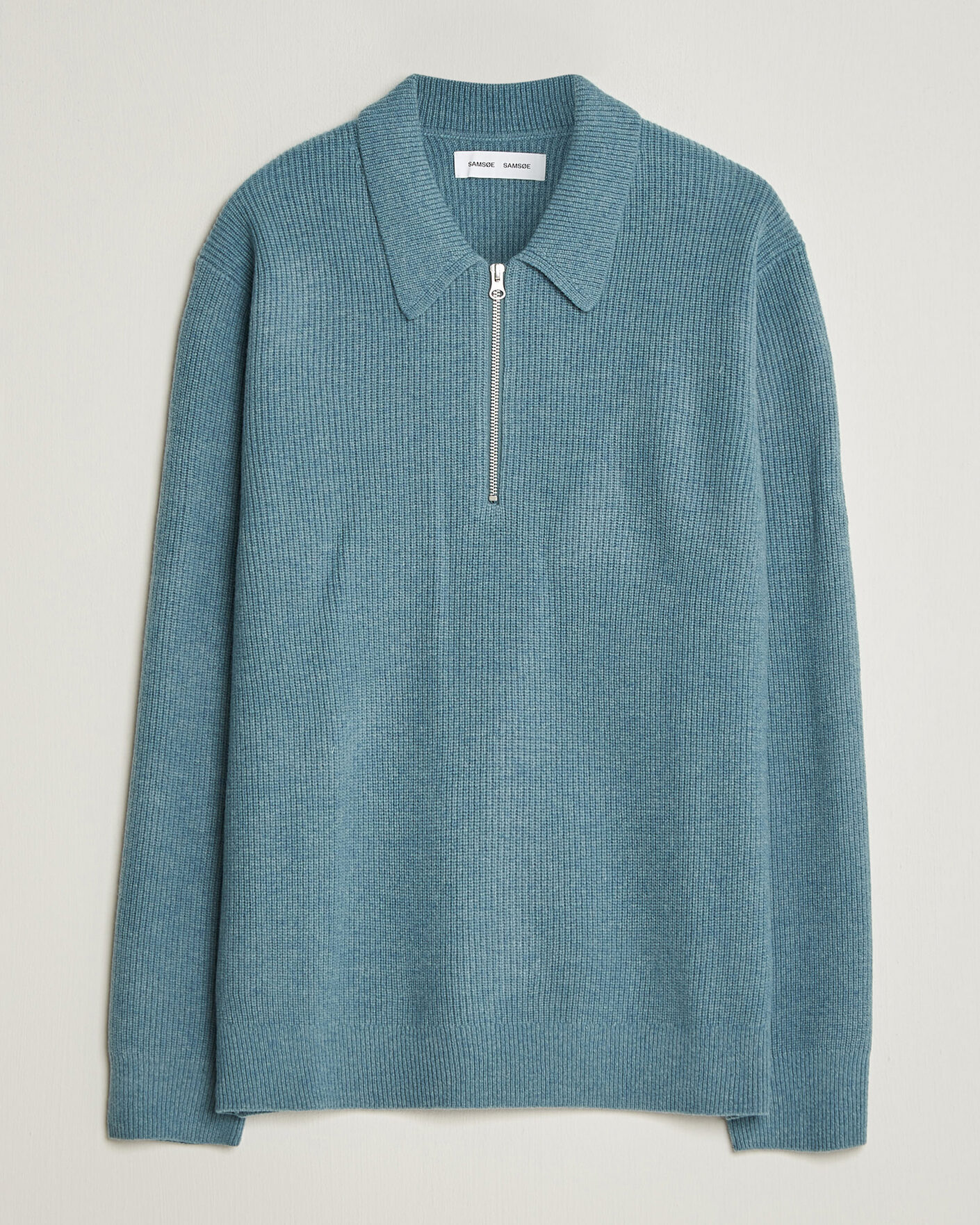 Hombres | Jerséis y prendas de punto | Samsøe Samsøe | Isak Knitted Half Zip Polo Stormy Sea