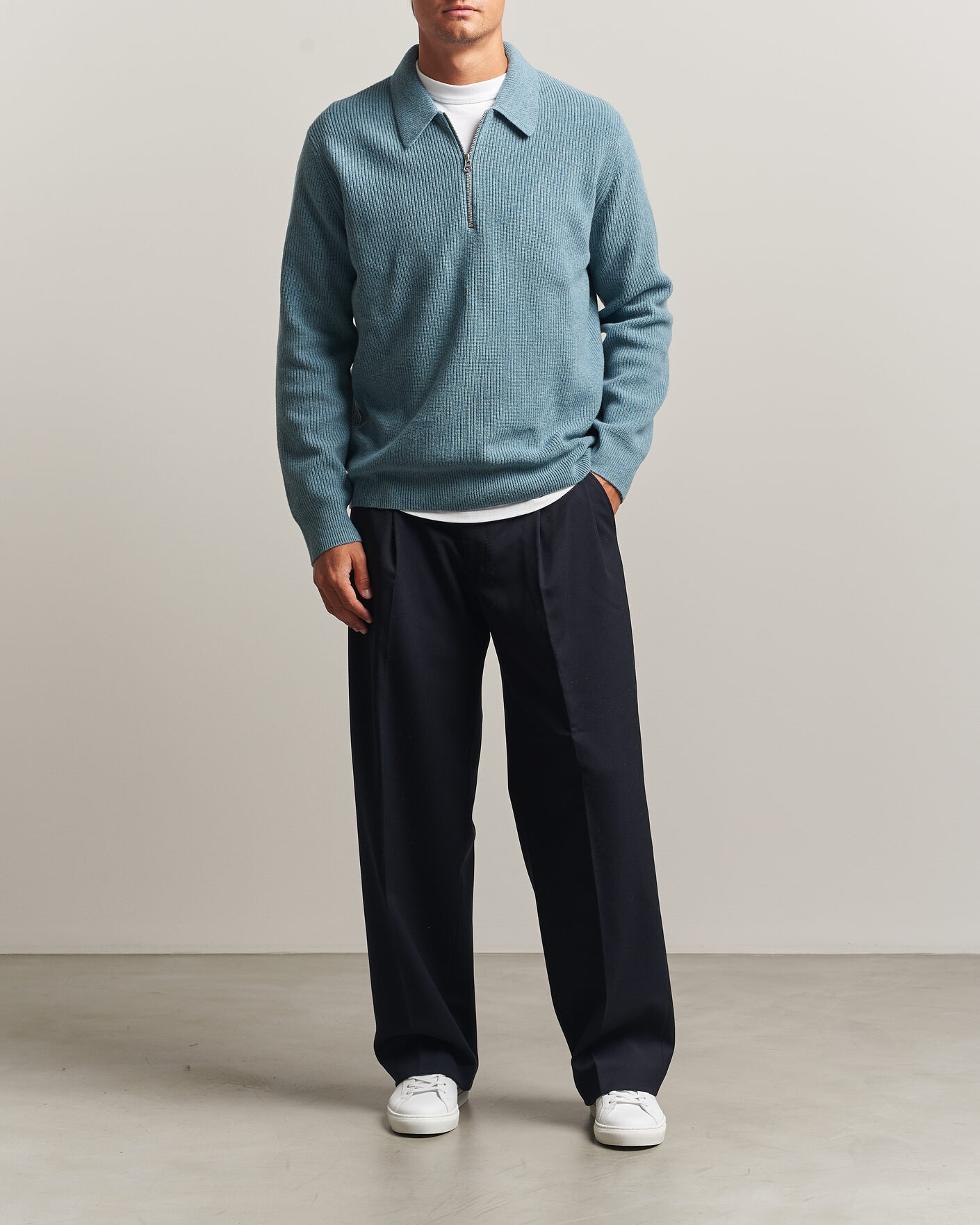 Hombres | Jerséis y prendas de punto | Samsøe Samsøe | Isak Knitted Half Zip Polo Stormy Sea