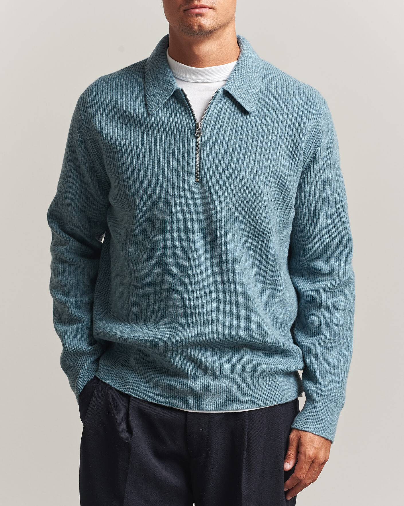 Hombres | Jerséis y prendas de punto | Samsøe Samsøe | Isak Knitted Half Zip Polo Stormy Sea