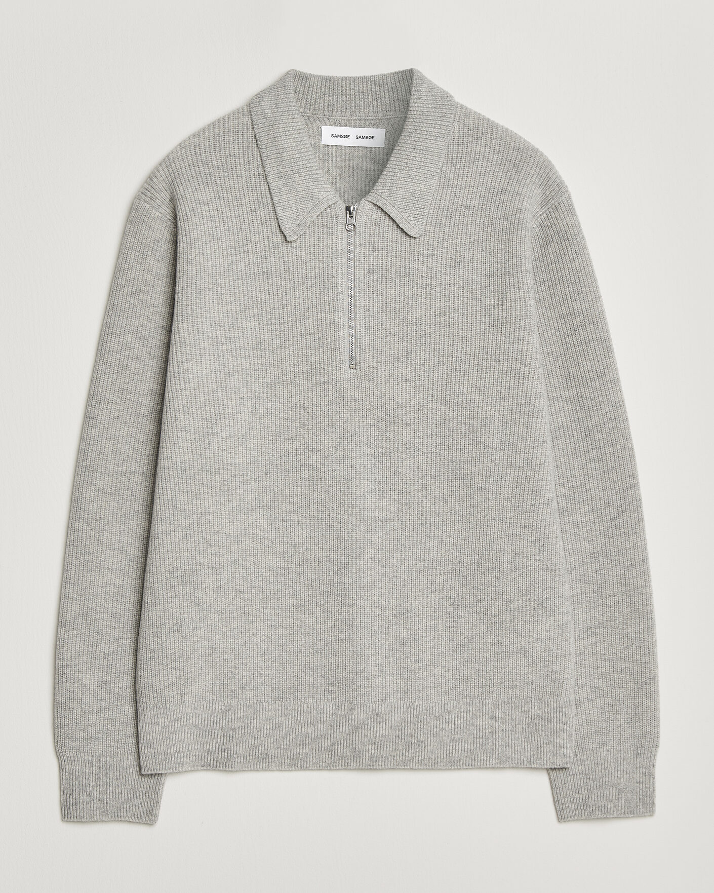 Hombres | Jerséis y prendas de punto | Samsøe Samsøe | Isak Knitted Half Zip Polo Grey Melange
