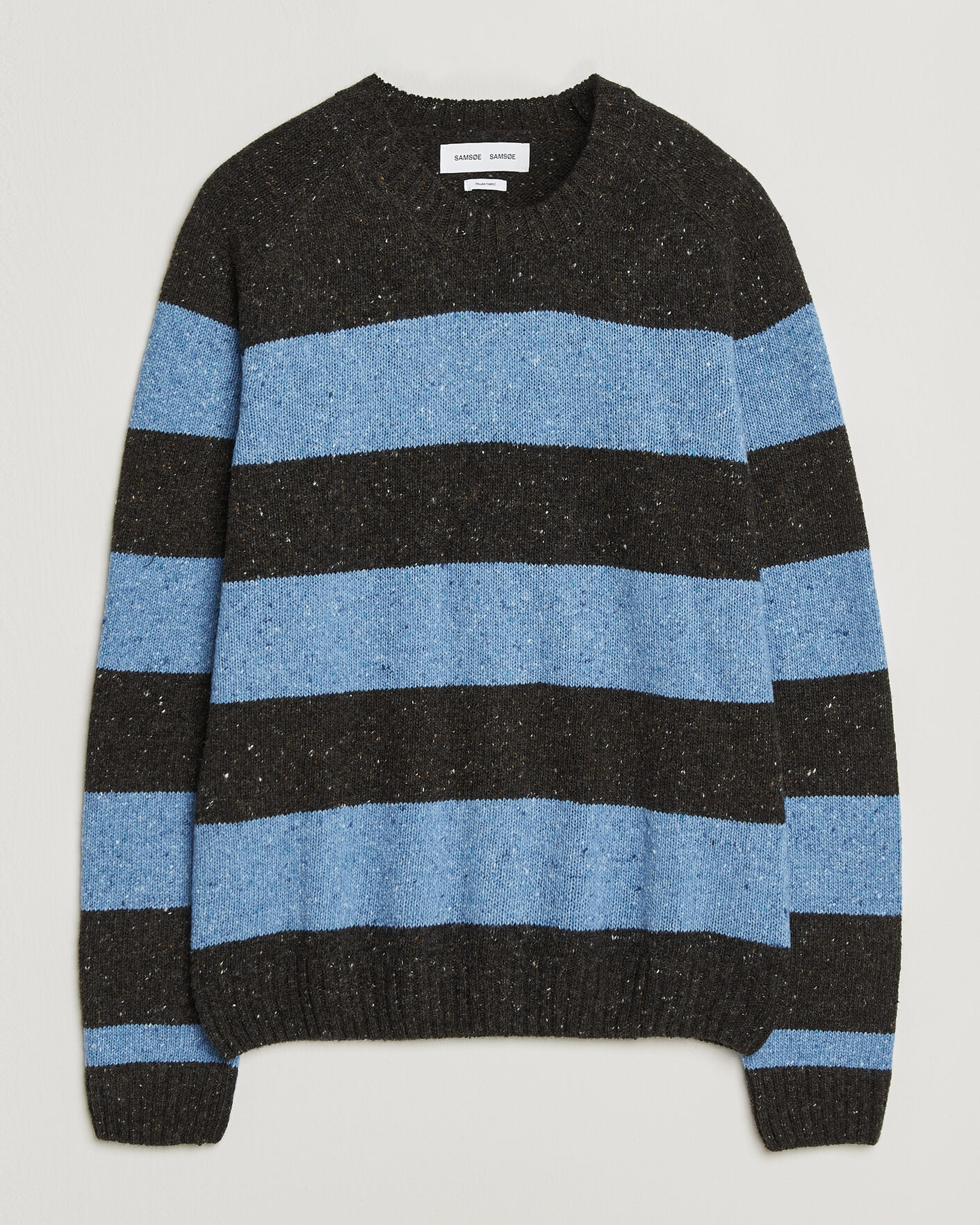 Hombres | Jerséis y prendas de punto | Samsøe Samsøe | Nate Donegal Wool Knitted Striped Sweater Brown/Blue