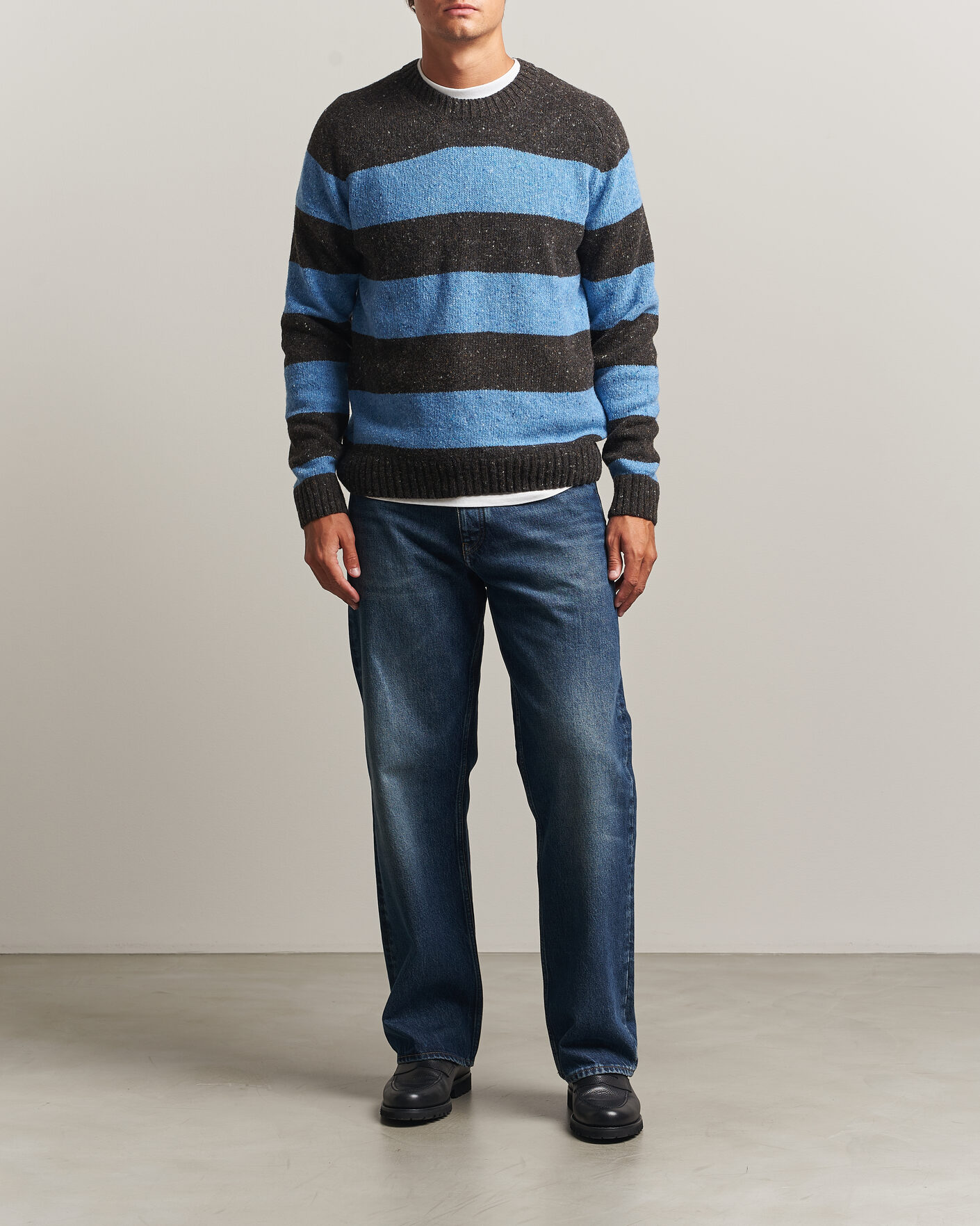 Hombres | Jerséis y prendas de punto | Samsøe Samsøe | Nate Donegal Wool Knitted Striped Sweater Brown/Blue