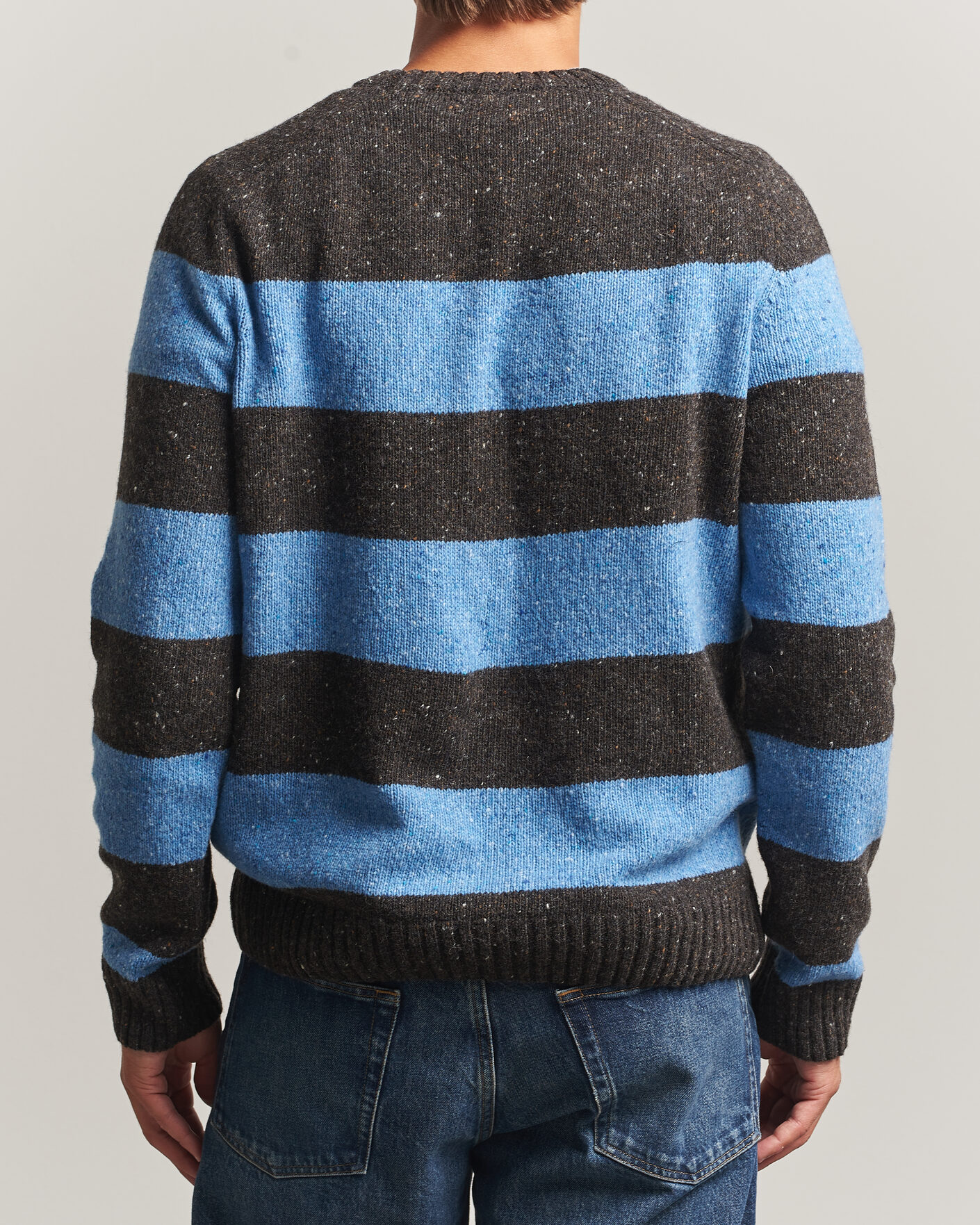 Hombres | Jerséis y prendas de punto | Samsøe Samsøe | Nate Donegal Wool Knitted Striped Sweater Brown/Blue