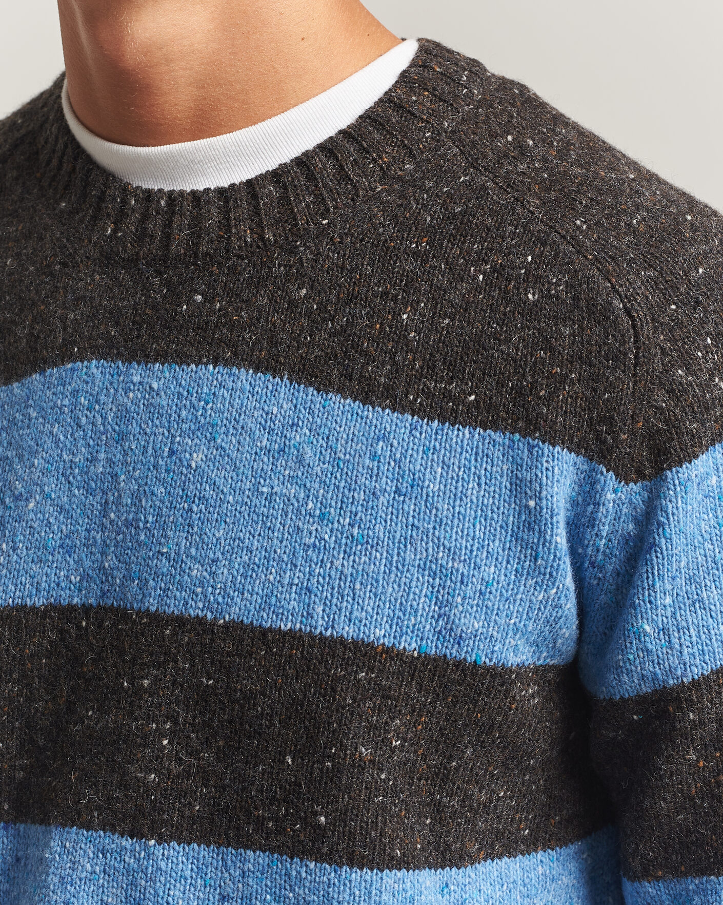 Hombres | Jerséis y prendas de punto | Samsøe Samsøe | Nate Donegal Wool Knitted Striped Sweater Brown/Blue