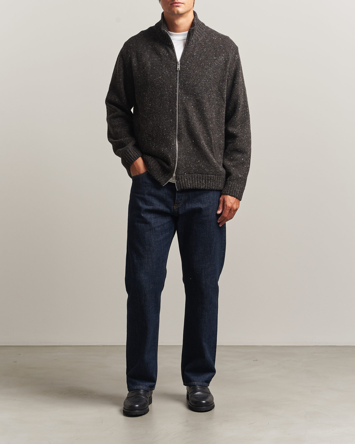 Hombres | Jerséis y prendas de punto | Samsøe Samsøe | Nate Donegal Wool Knitted Full Zip Delicioso