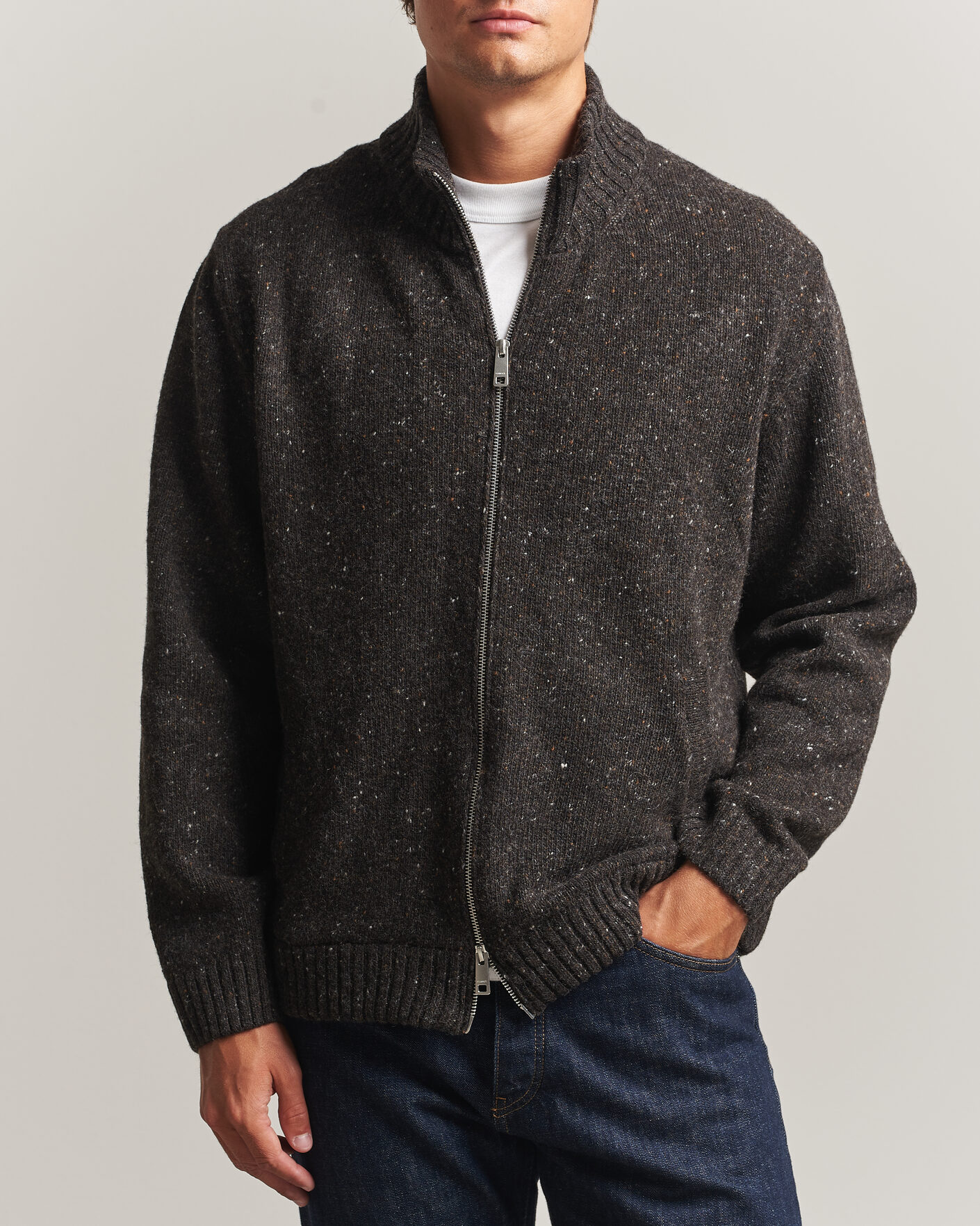 Hombres | Jerséis y prendas de punto | Samsøe Samsøe | Nate Donegal Wool Knitted Full Zip Delicioso