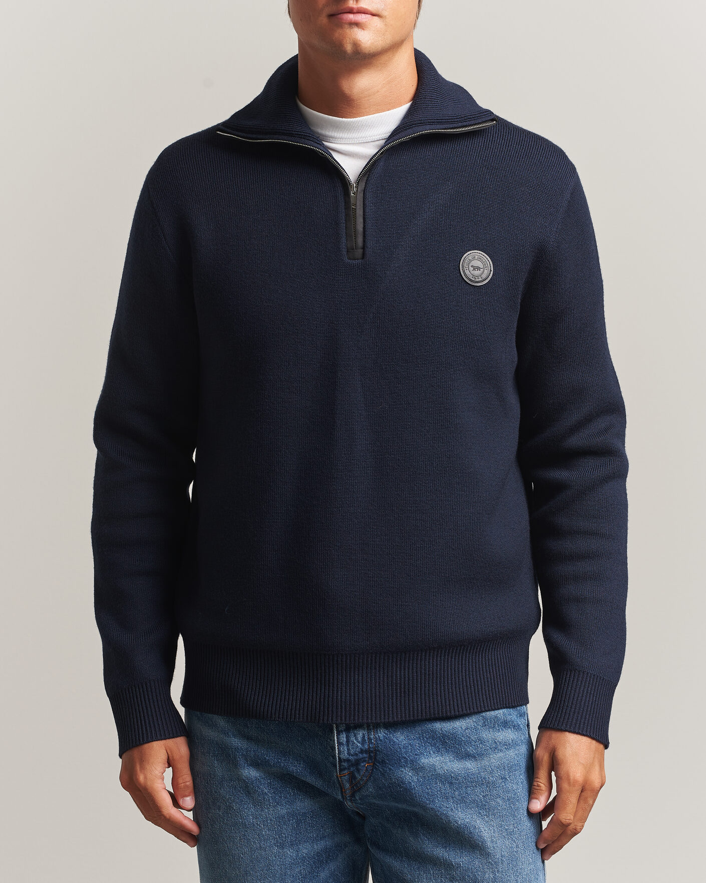Hombres | Jerséis y prendas de punto | Tiger of Sweden | Hamish Wool Heavy Knitted Half Zip Night Grape