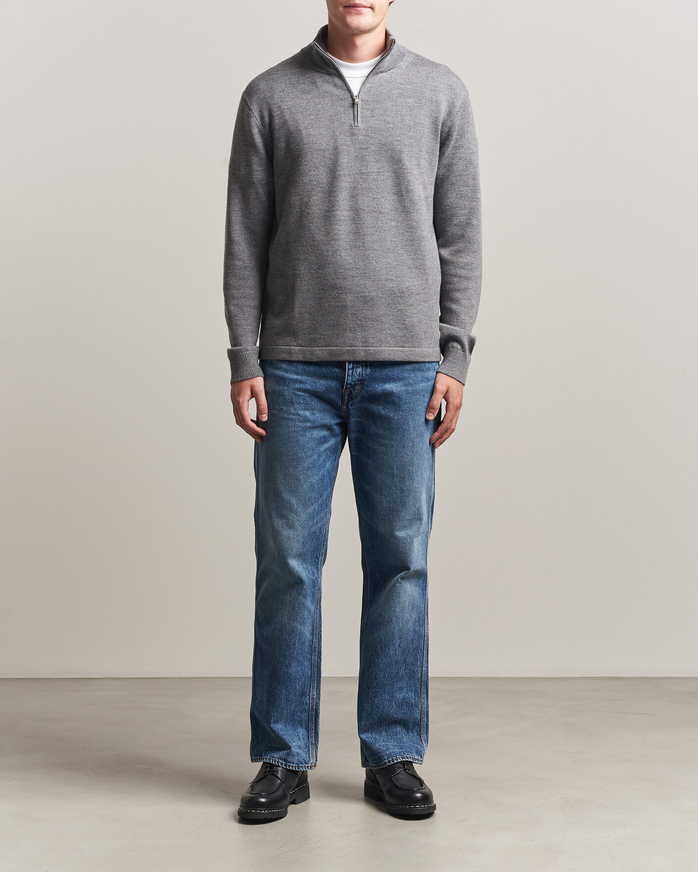 Hombres | Jerséis y prendas de punto | Tiger of Sweden | Travis Wool Half Zip Concrete Melange