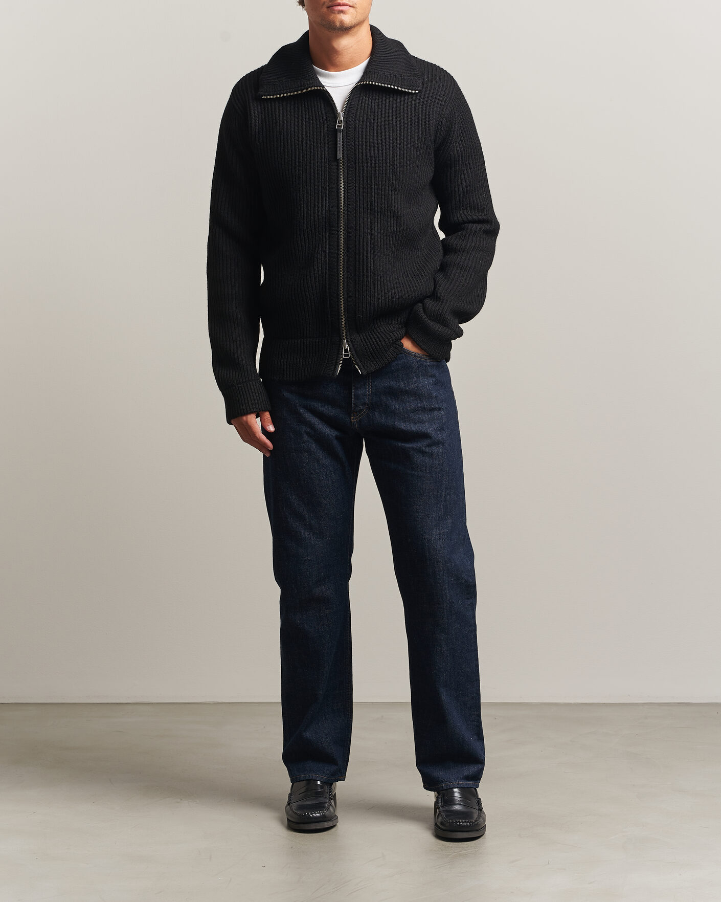 Hombres | Jerséis y prendas de punto | Tiger of Sweden | Niall Wool Heavy Knitted Full Zip Black