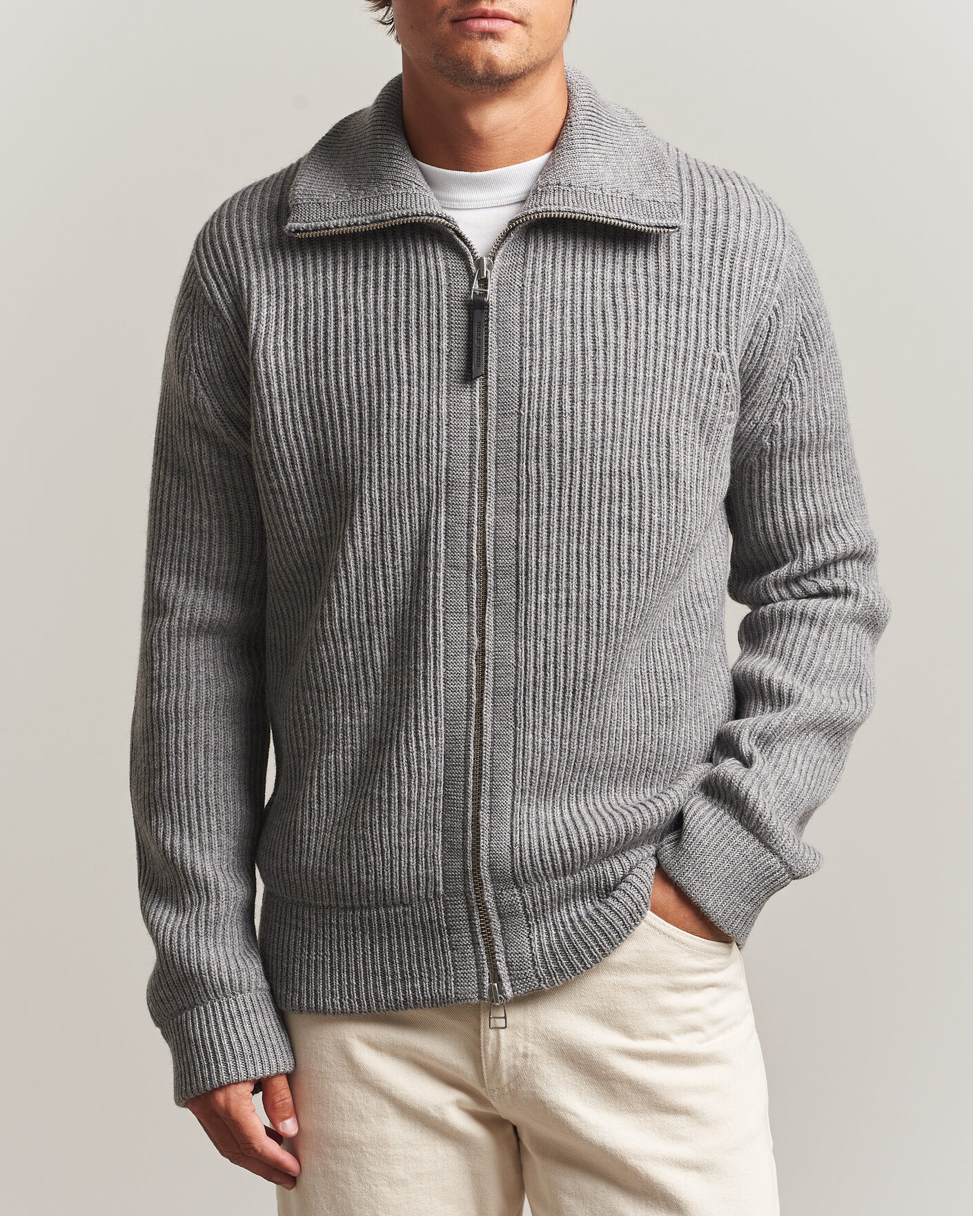 Hombres | Jerséis y prendas de punto | Tiger of Sweden | Niall Wool Heavy Knitted Full Zip Grey Melange