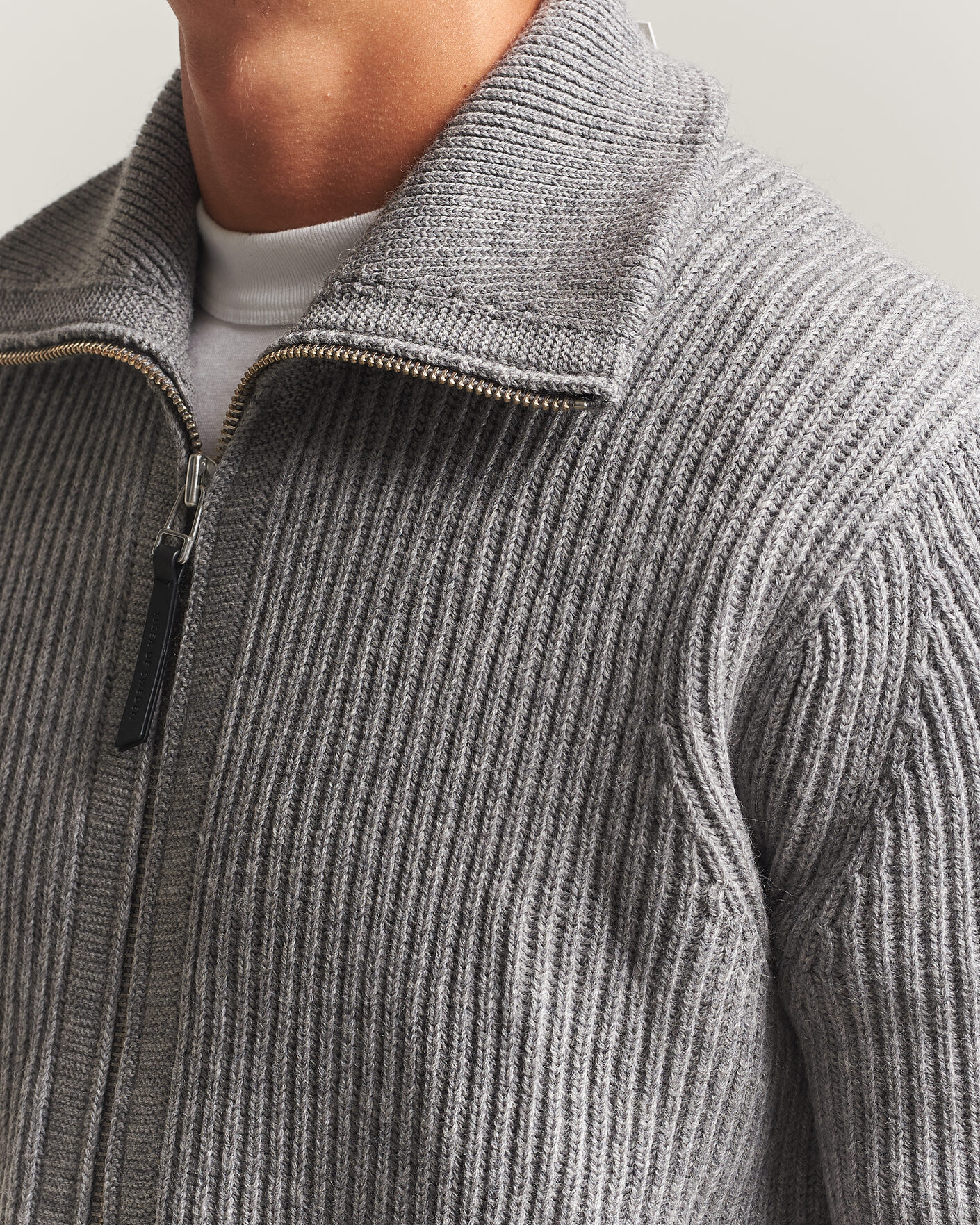 Hombres | Jerséis y prendas de punto | Tiger of Sweden | Niall Wool Heavy Knitted Full Zip Grey Melange