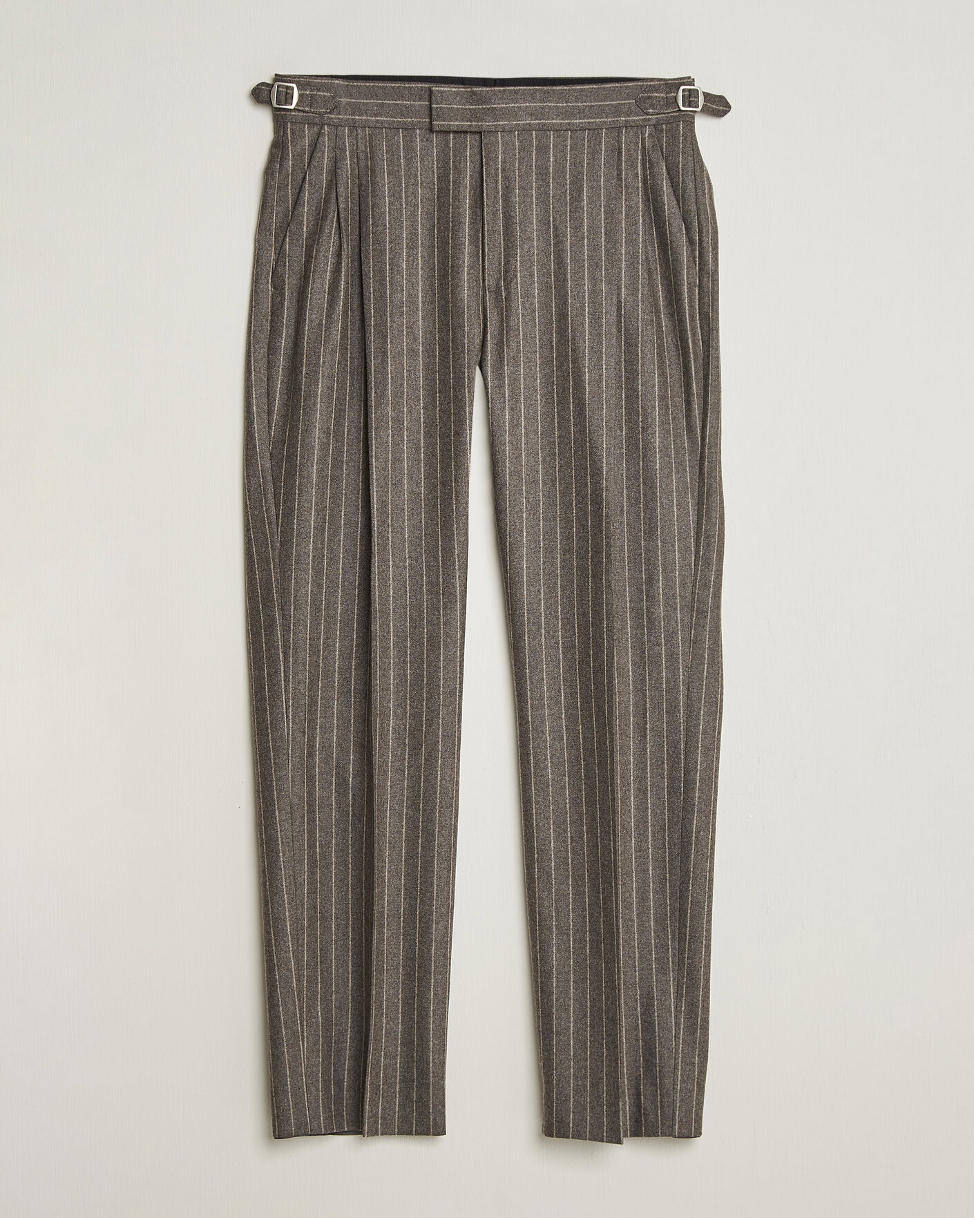 Hombres | Pantalones | Tiger of Sweden | Theo Wool Pleated Pinstriped Trousers Grey Brown