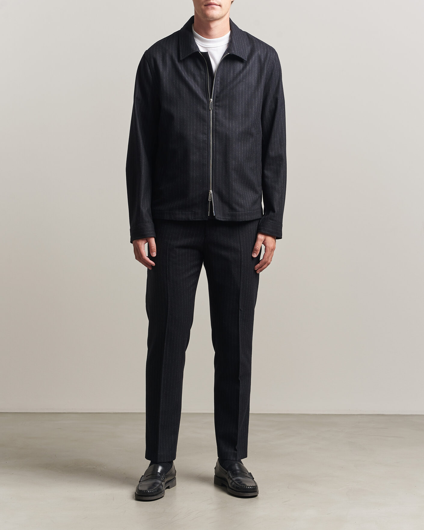 Hombres | Abrigos y chaquetas | Tiger of Sweden | Barnaby Wool Pinstriped Shirt Jacket Blue Function