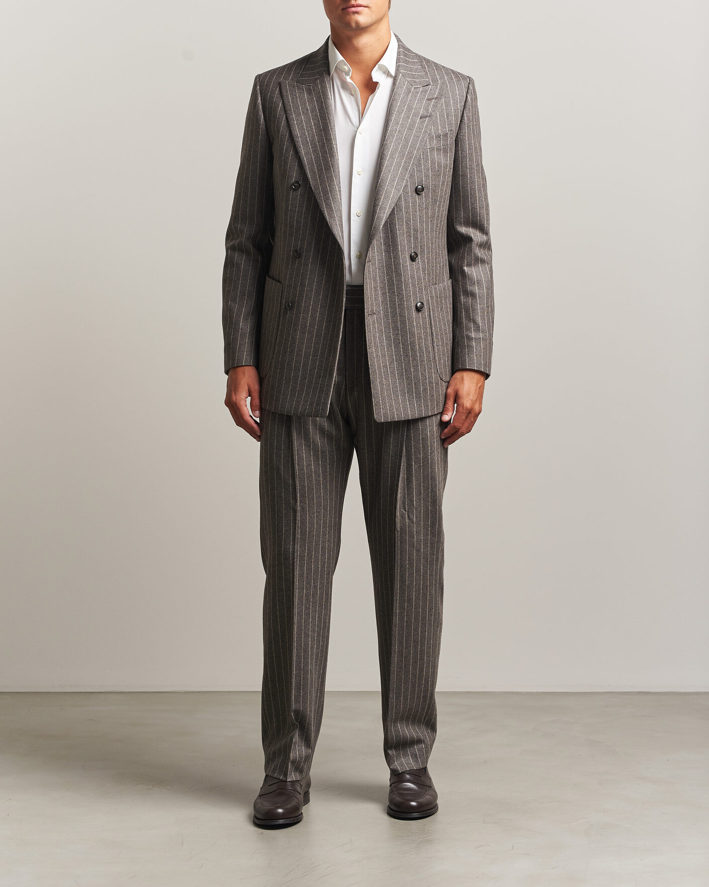 Hombres | Blazers | Tiger of Sweden | Joachim Wool Double Breasted Pinstriped Blazer Grey Brown