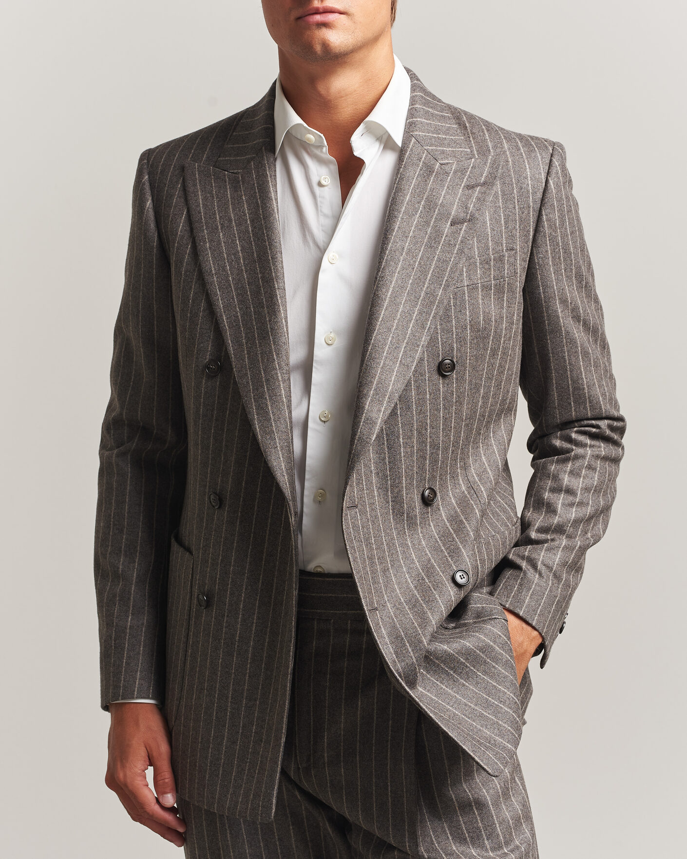 Hombres | Blazers | Tiger of Sweden | Joachim Wool Double Breasted Pinstriped Blazer Grey Brown