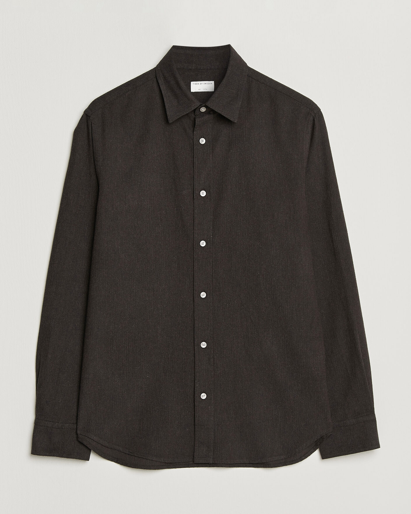 Hombres | Camisas | Tiger of Sweden | Bjorn Brushed Cotton Shirt Espresso