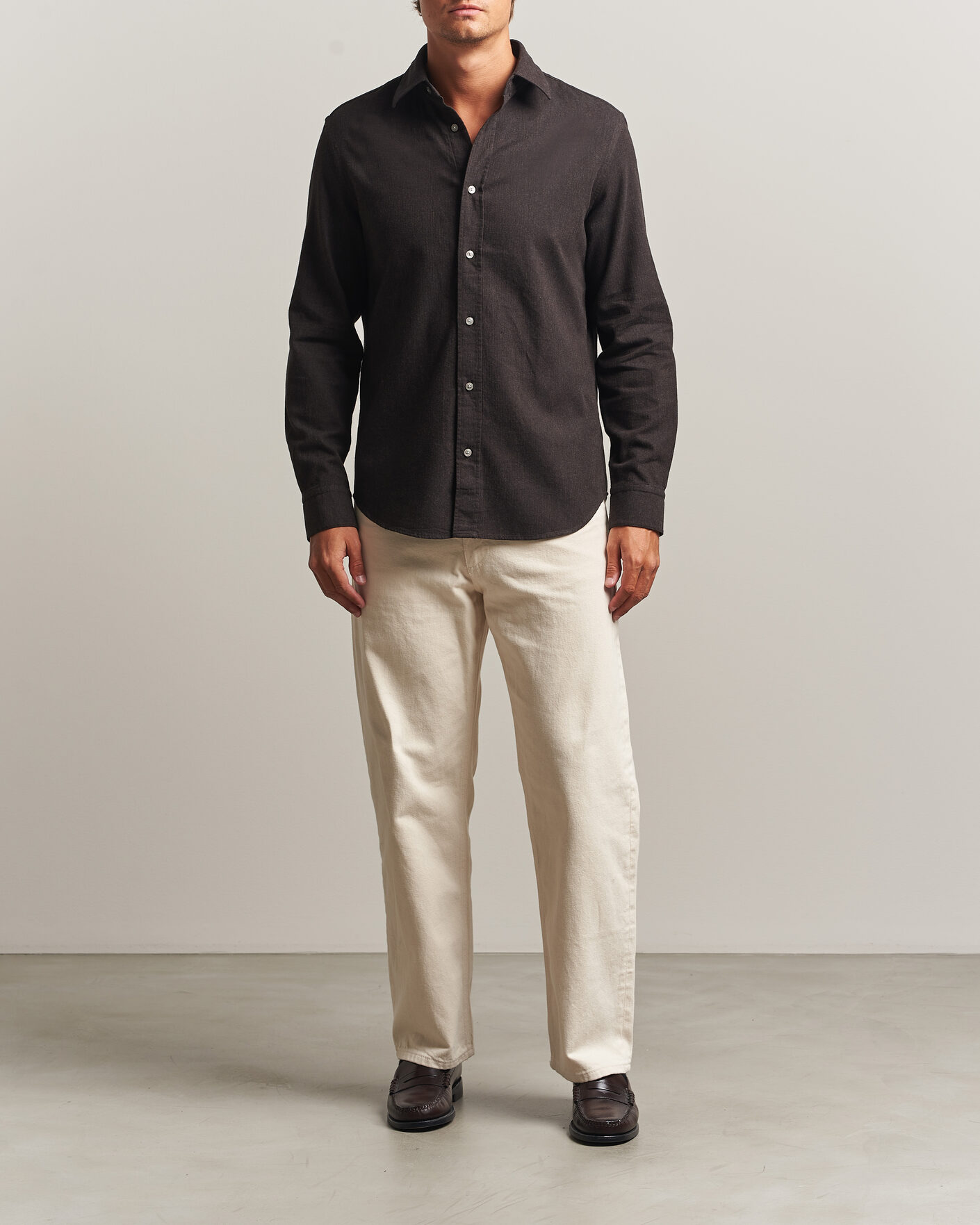 Hombres | Camisas | Tiger of Sweden | Bjorn Brushed Cotton Shirt Espresso