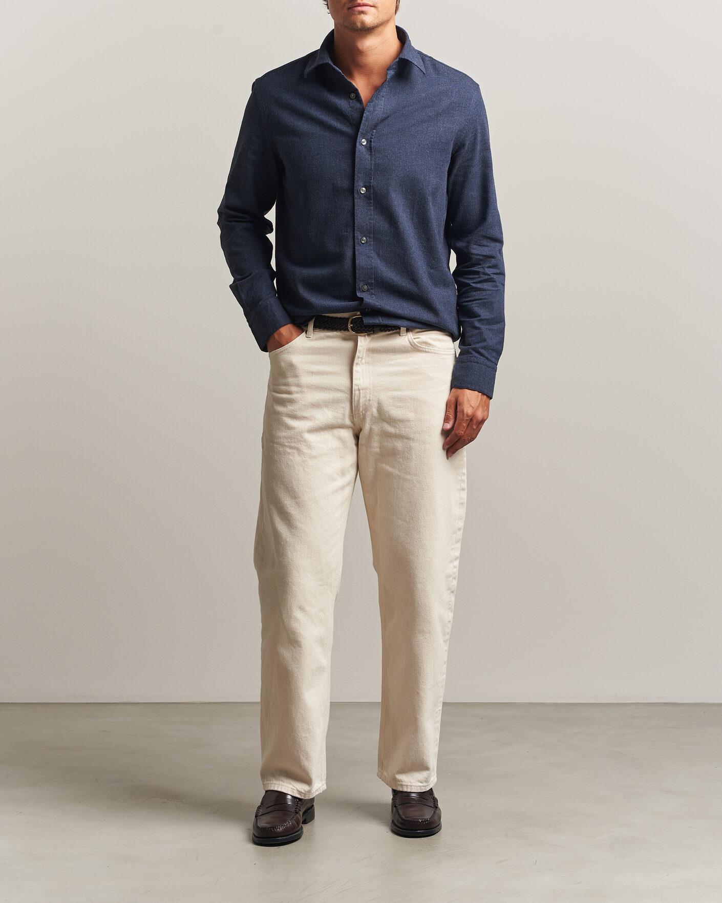 Hombres | Camisas | Tiger of Sweden | Bjorn Brushed Cotton Shirt Steel Blue