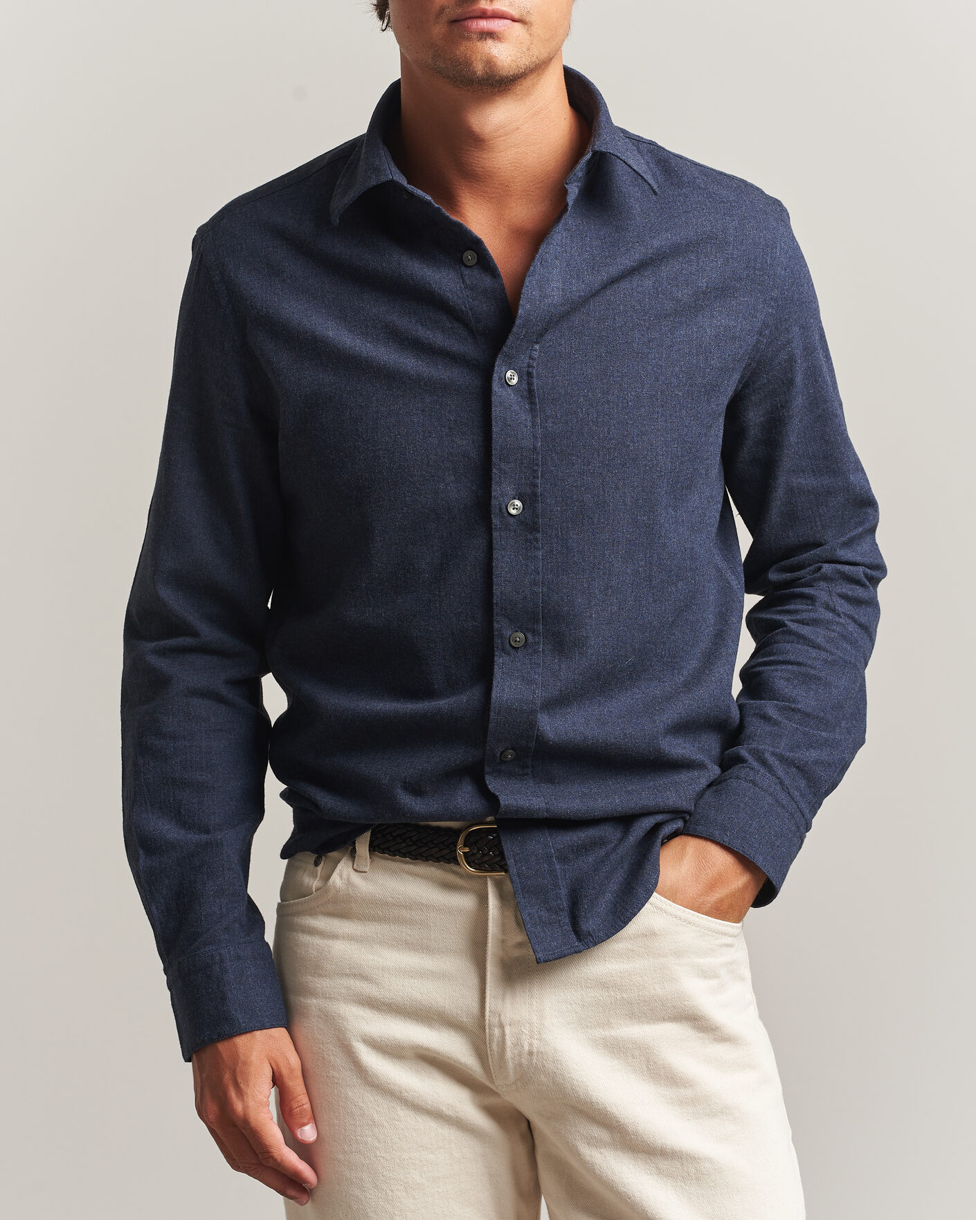 Hombres | Camisas | Tiger of Sweden | Bjorn Brushed Cotton Shirt Steel Blue