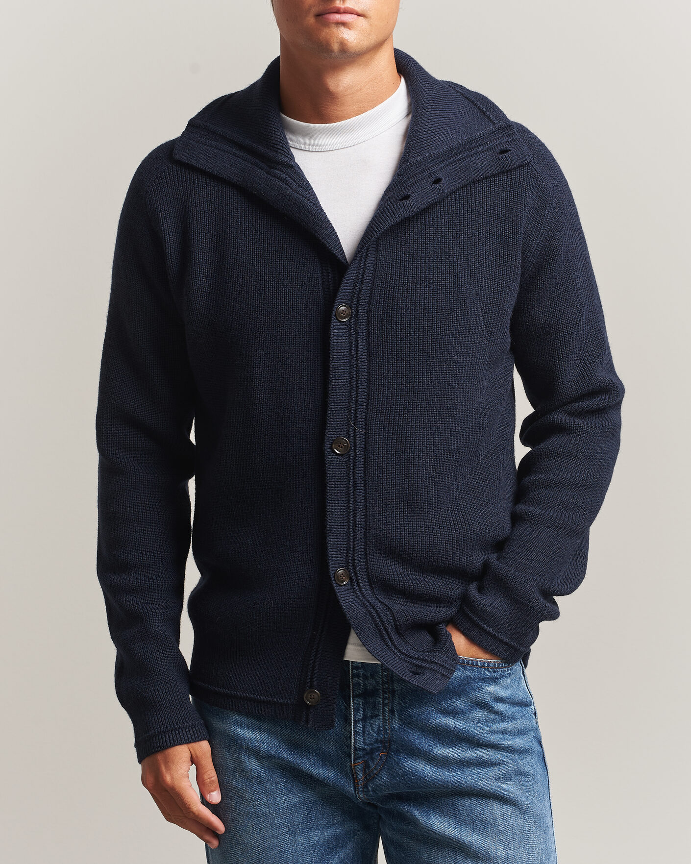 Hombres | Jerséis y prendas de punto | Tiger of Sweden | Leander Wool Knitted Cardigan Night Grape