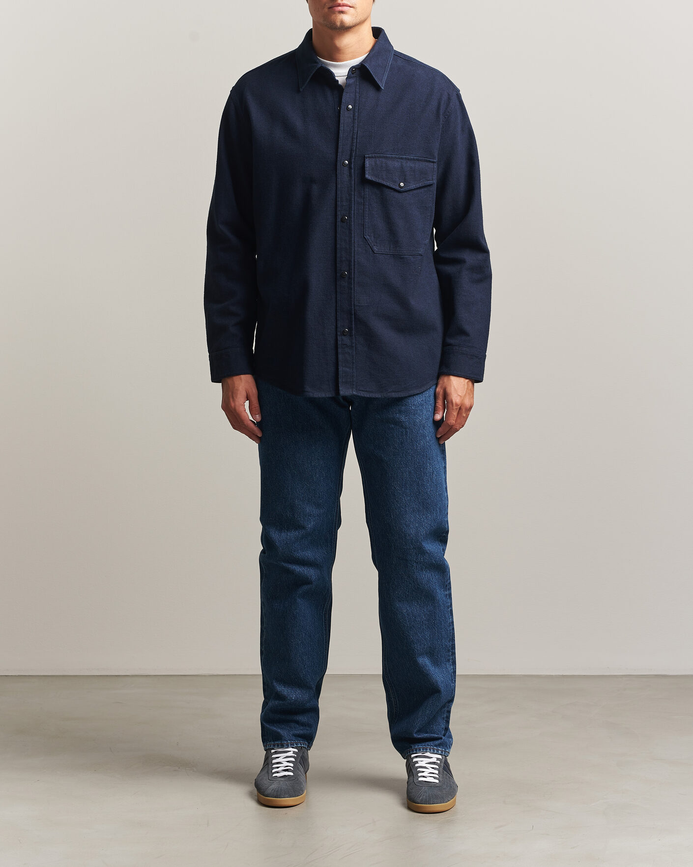 Hombres | Camisas | Stone Island | Organic Cotton Flannel Denim Shirt Indigo