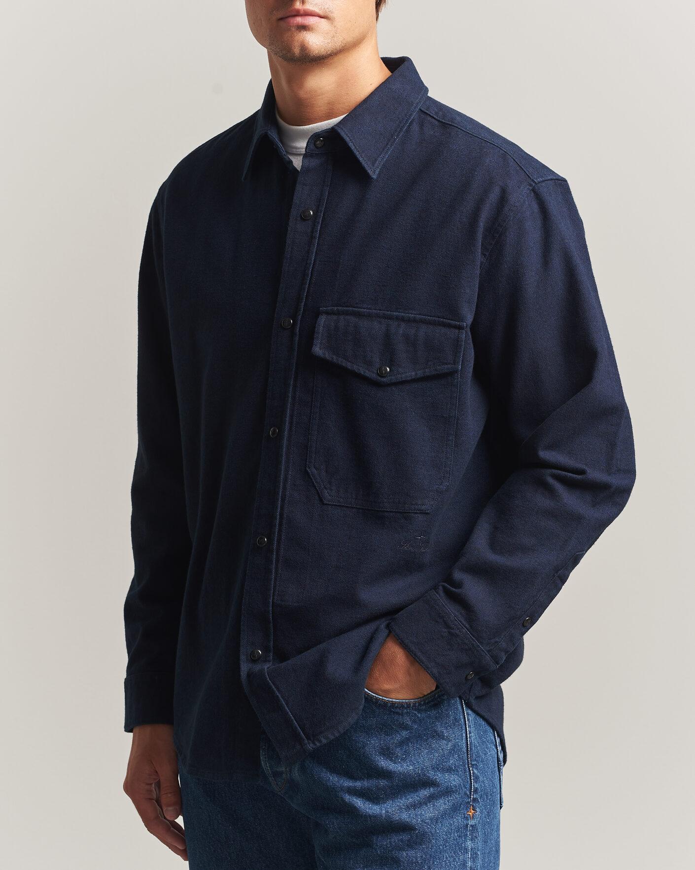 Hombres | Camisas | Stone Island | Organic Cotton Flannel Denim Shirt Indigo