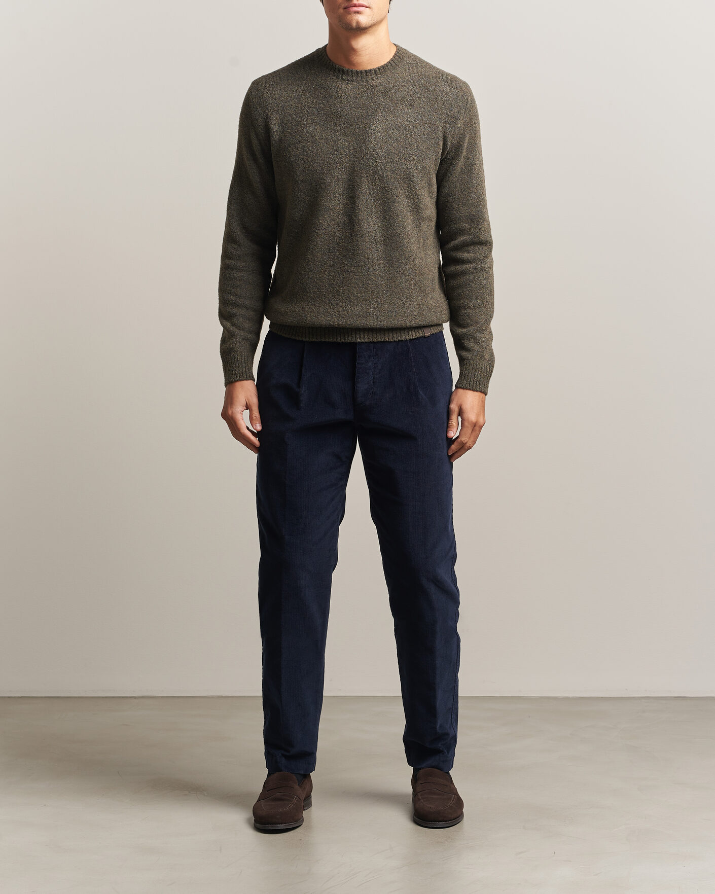 Hombres | Jerséis y prendas de punto | Zanone | Wool Boucle Crew Neck Forest Green