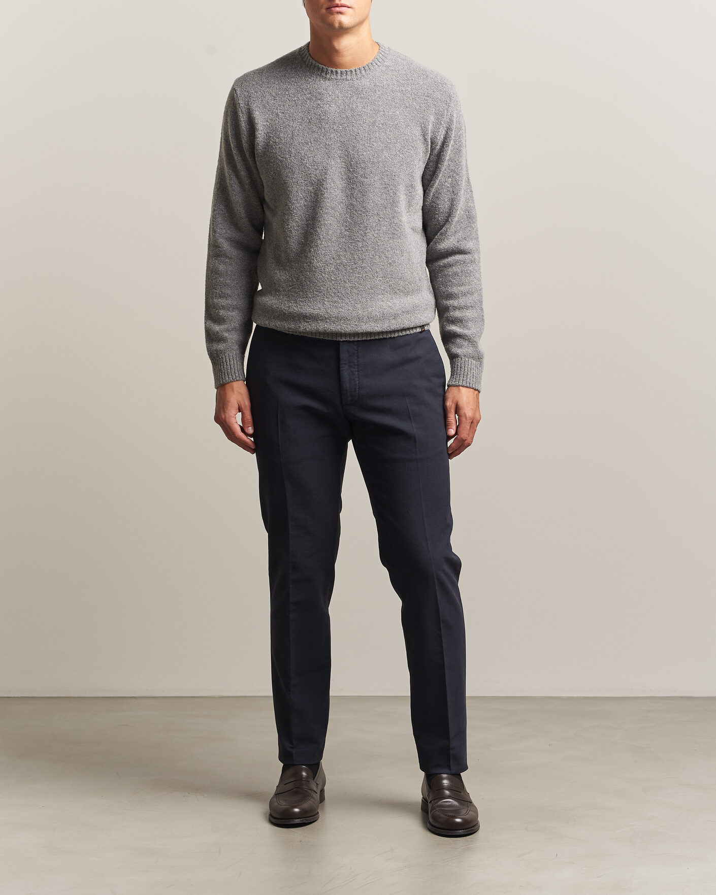 Hombres | Jerséis y prendas de punto | Zanone | Wool Boucle Crew Neck Grey Melange