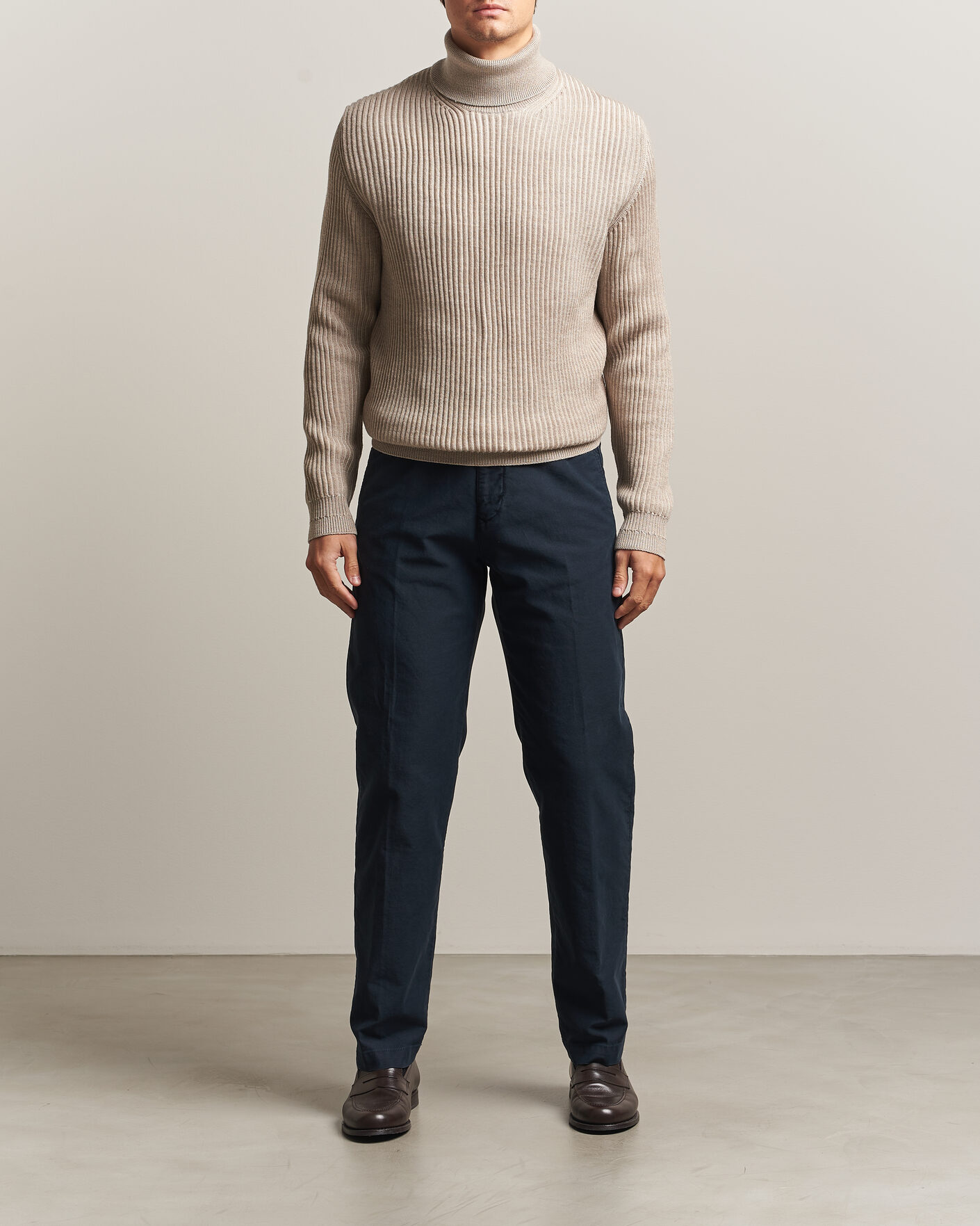 Hombres | Jerséis y prendas de punto | Zanone | Fishermans Rib Rollneck Beige
