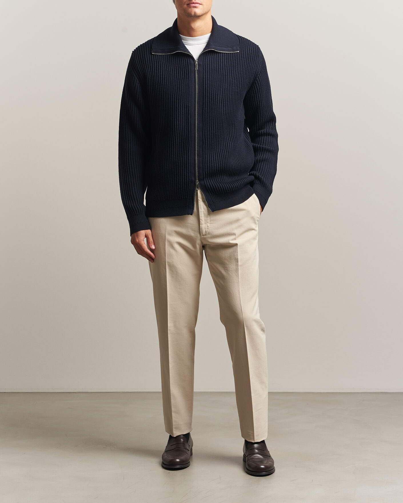 Hombres | Jerséis y prendas de punto | Zanone | Fishermans Rib Full Zip Cardigan Navy